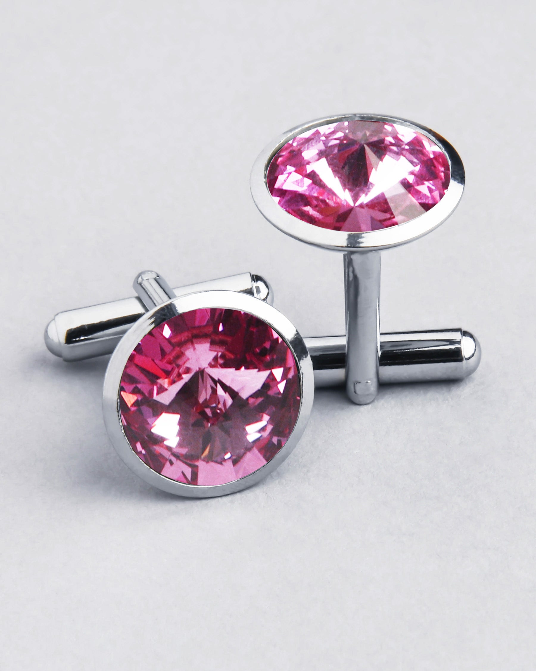 Silver with Pink Diamond Shaped Stone Cufflinks
