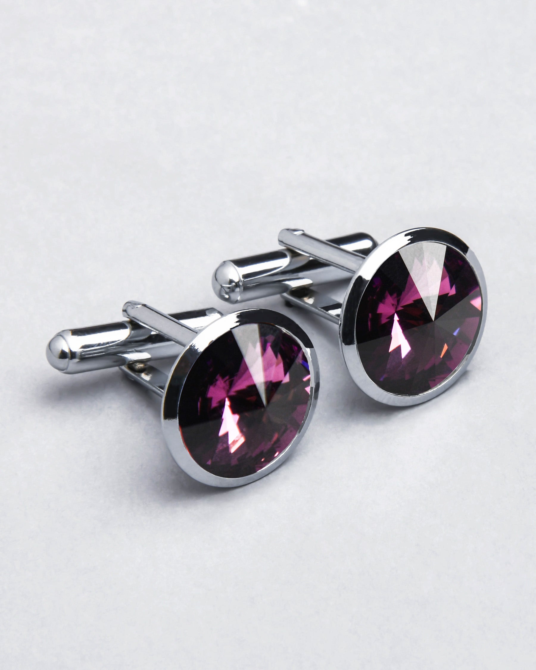 Silver with Purple Diamond Shaped Stone Cufflinks CL41