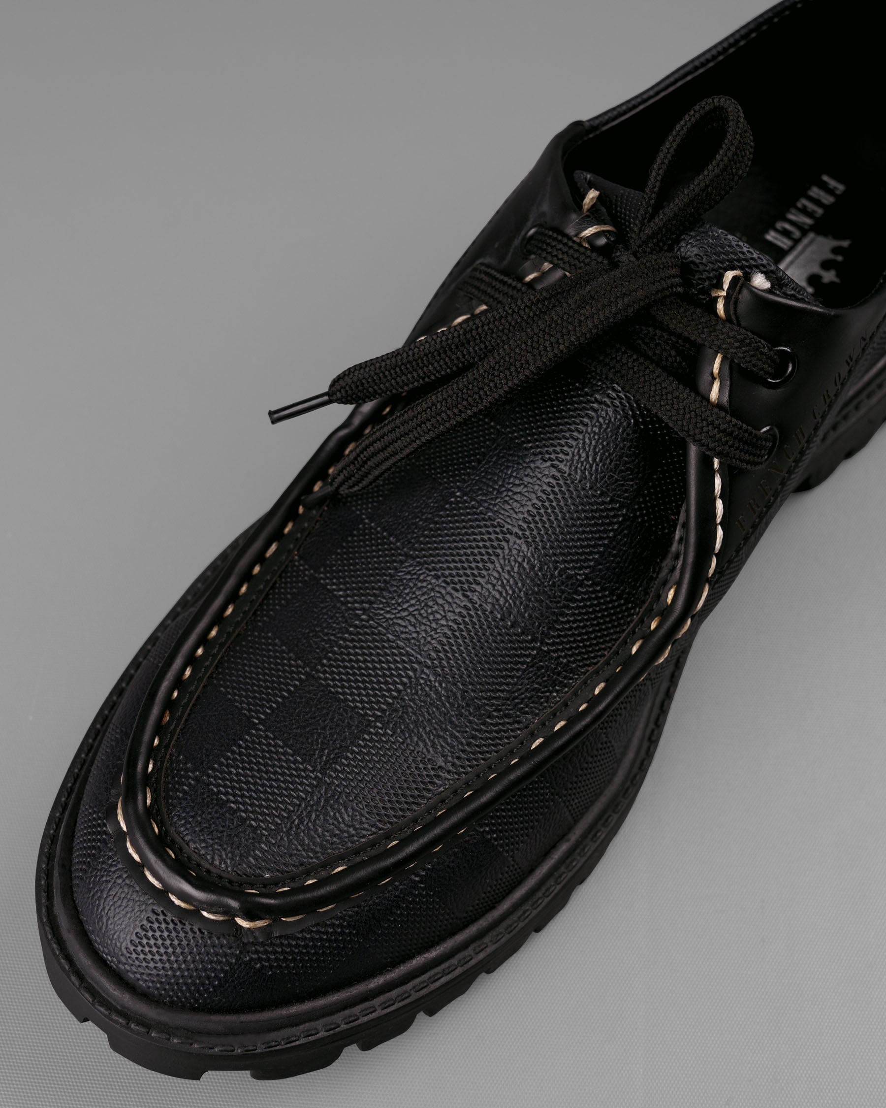 Jade Black Chessboard Patterned Boat Shoes FT005-6, FT005-7, FT005-8, FT005-9, FT005-10