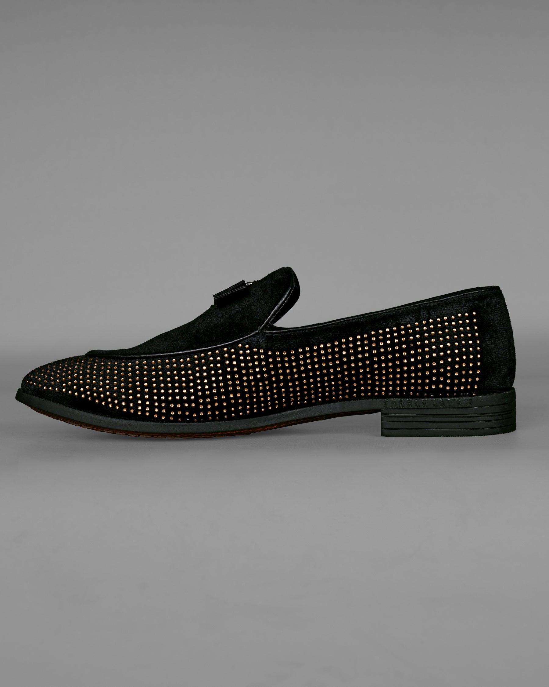 Jade Black with Golden Diamond Patterned Partywear Moccasins shoes FT035-6, FT035-7, FT035-8, FT035-9, FT035-10