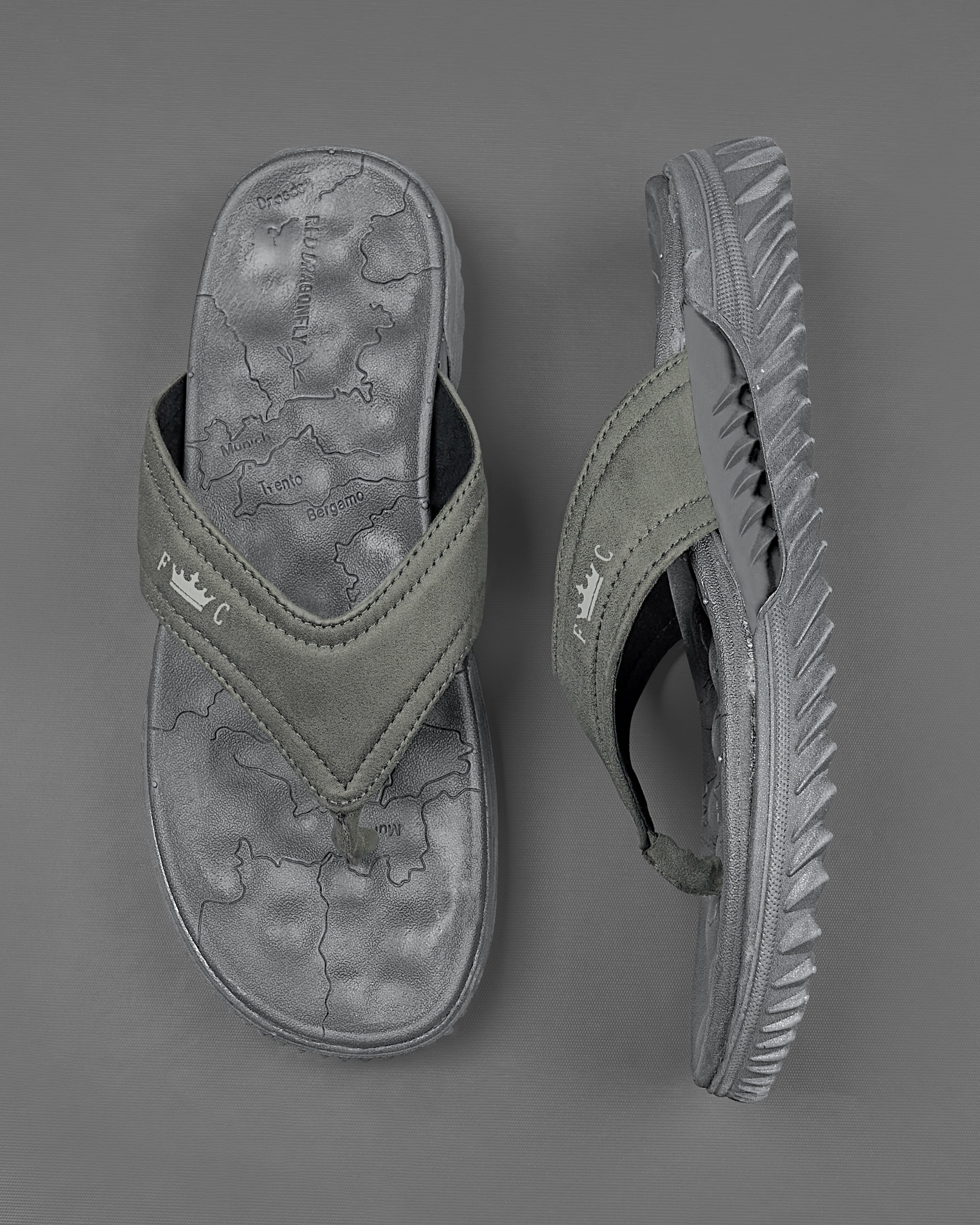 Grey Map Patterned Suede top comfortable Flip flops