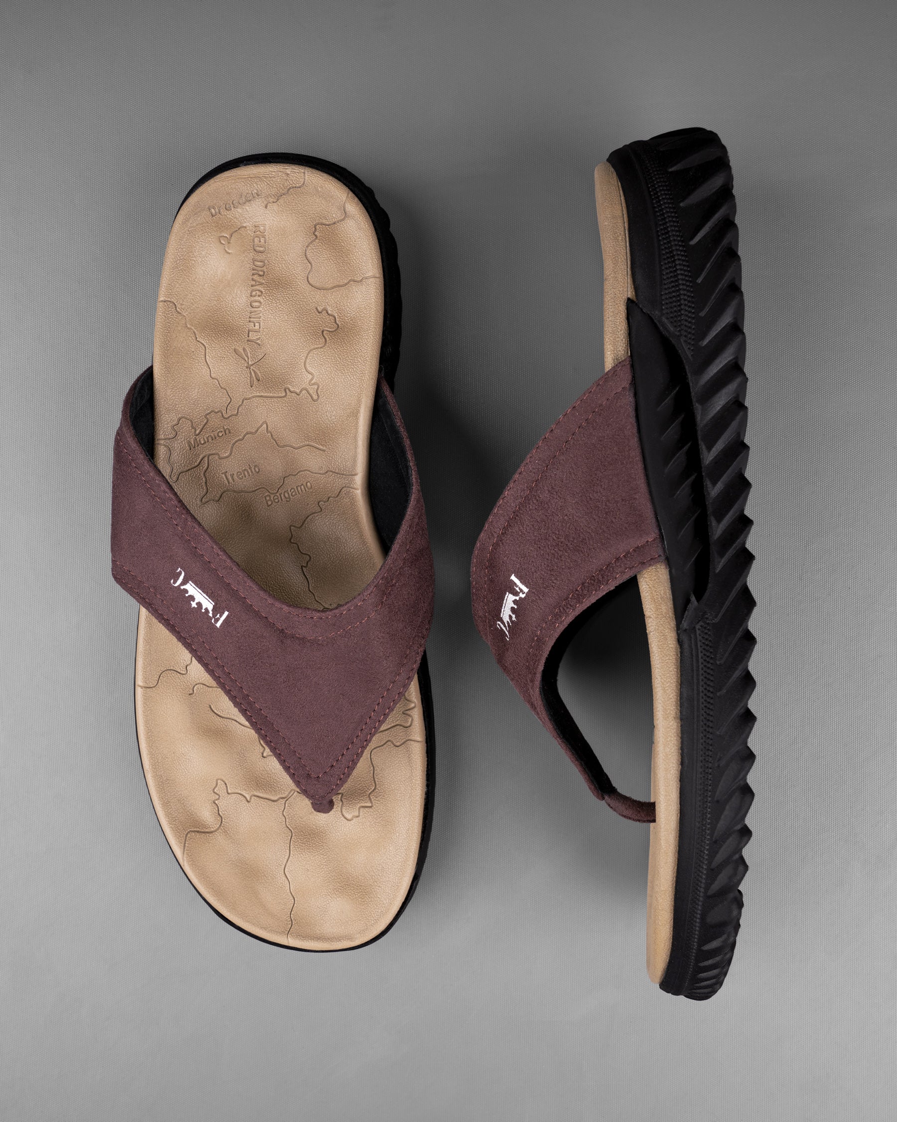 Burgundy with peanut and black Map Patterned Suede top comfortable Flip flops FT051-6, FT051-7, FT051-8, FT051-9, FT051-10