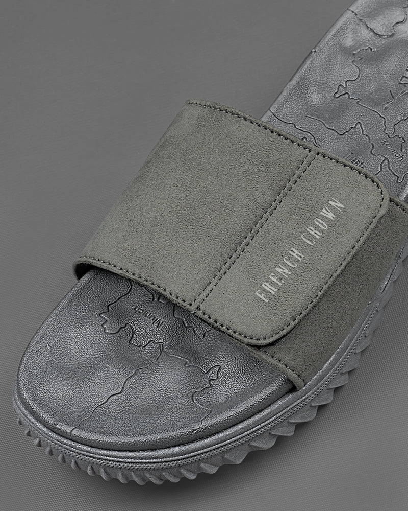 Light Grey Map Patterned Suede top comfortable Sliders