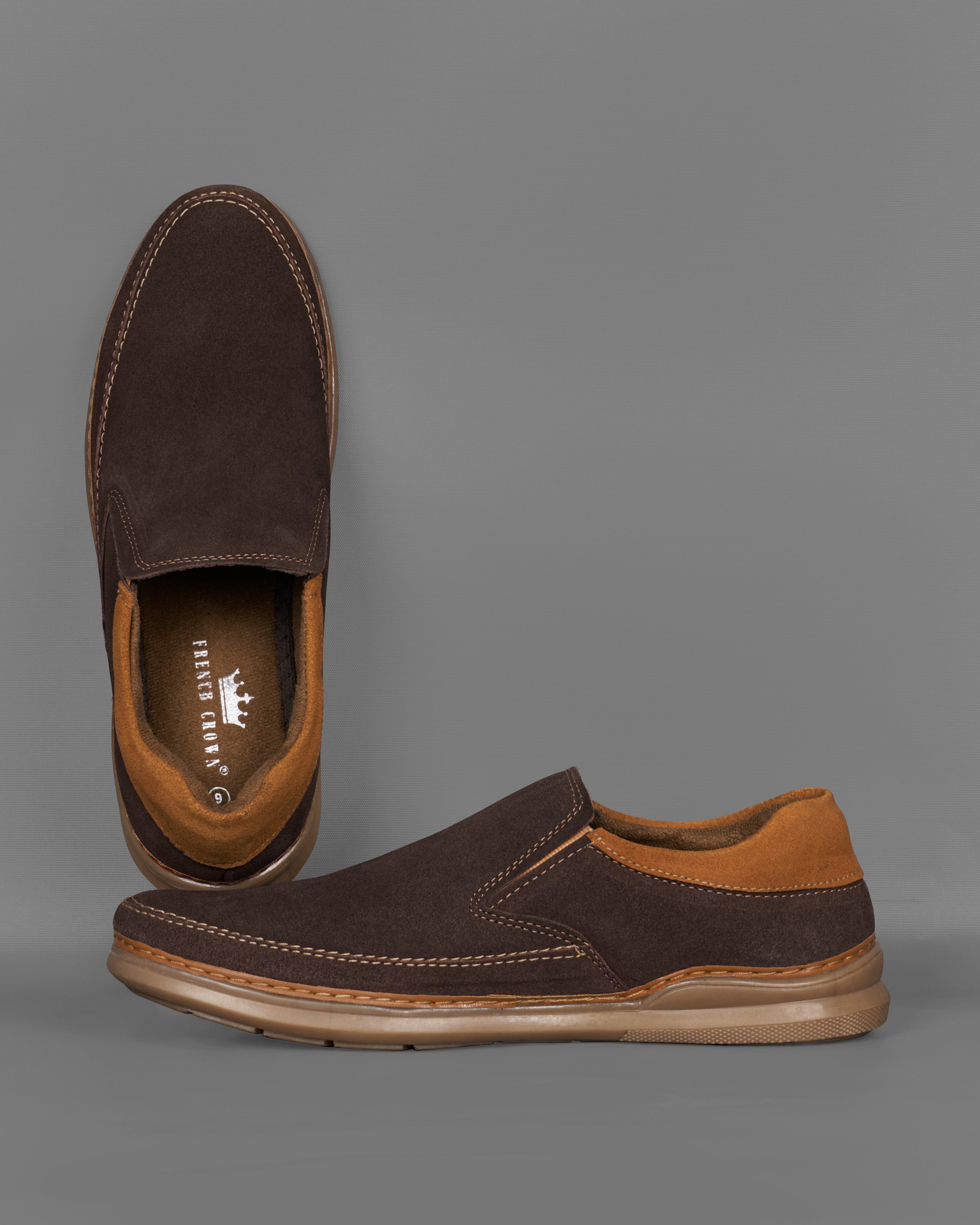 Deep Coffee Brown Slip On Suede leather Shoes FT074-6, FT074-7, FT074-8, FT074-9, FT074-10, FT074-11