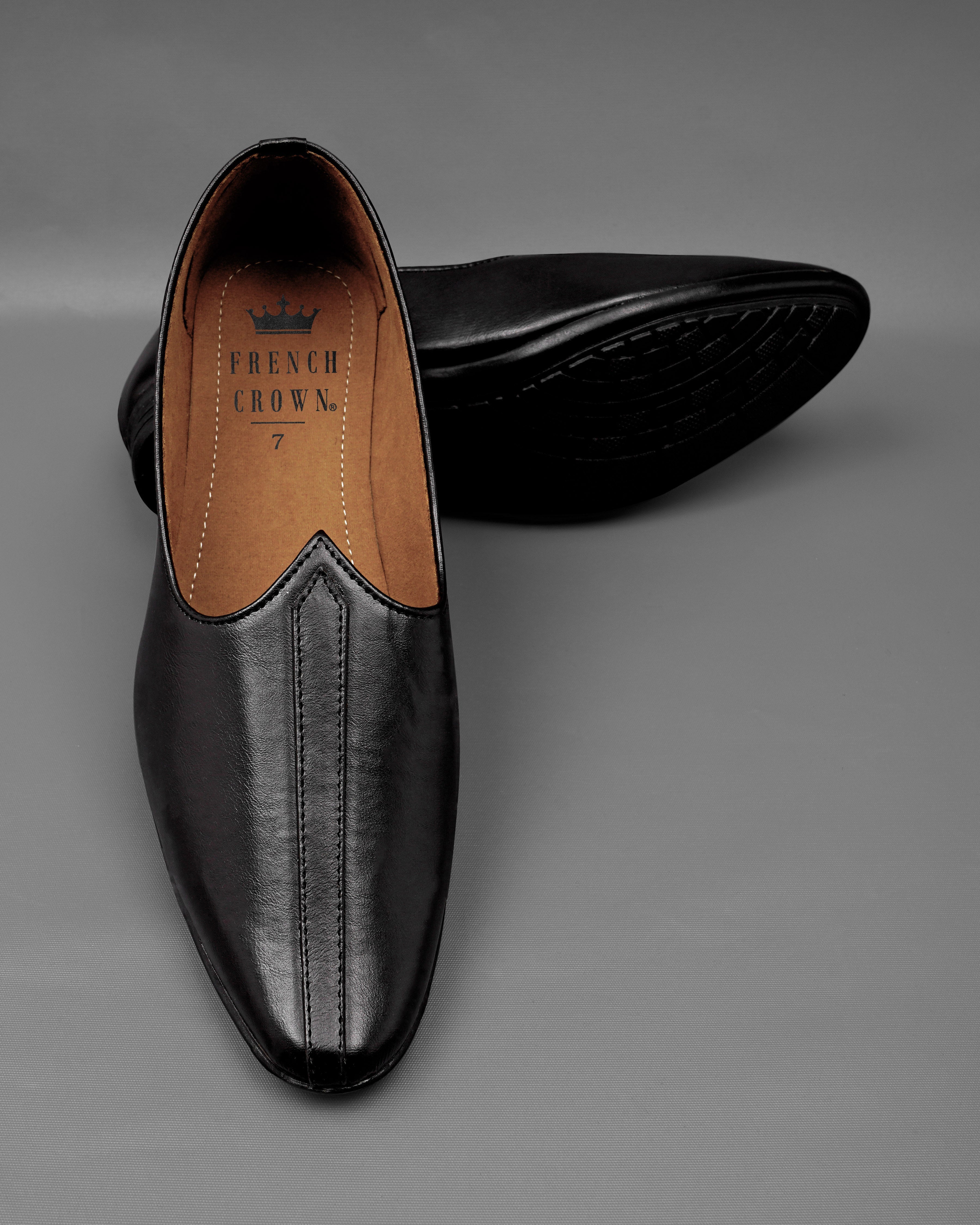 Jade Black Vegan Leather Hand stitched Jutis  FT110-6, FT110-7, FT110-8, FT110-9, FT110-10, FT110-11