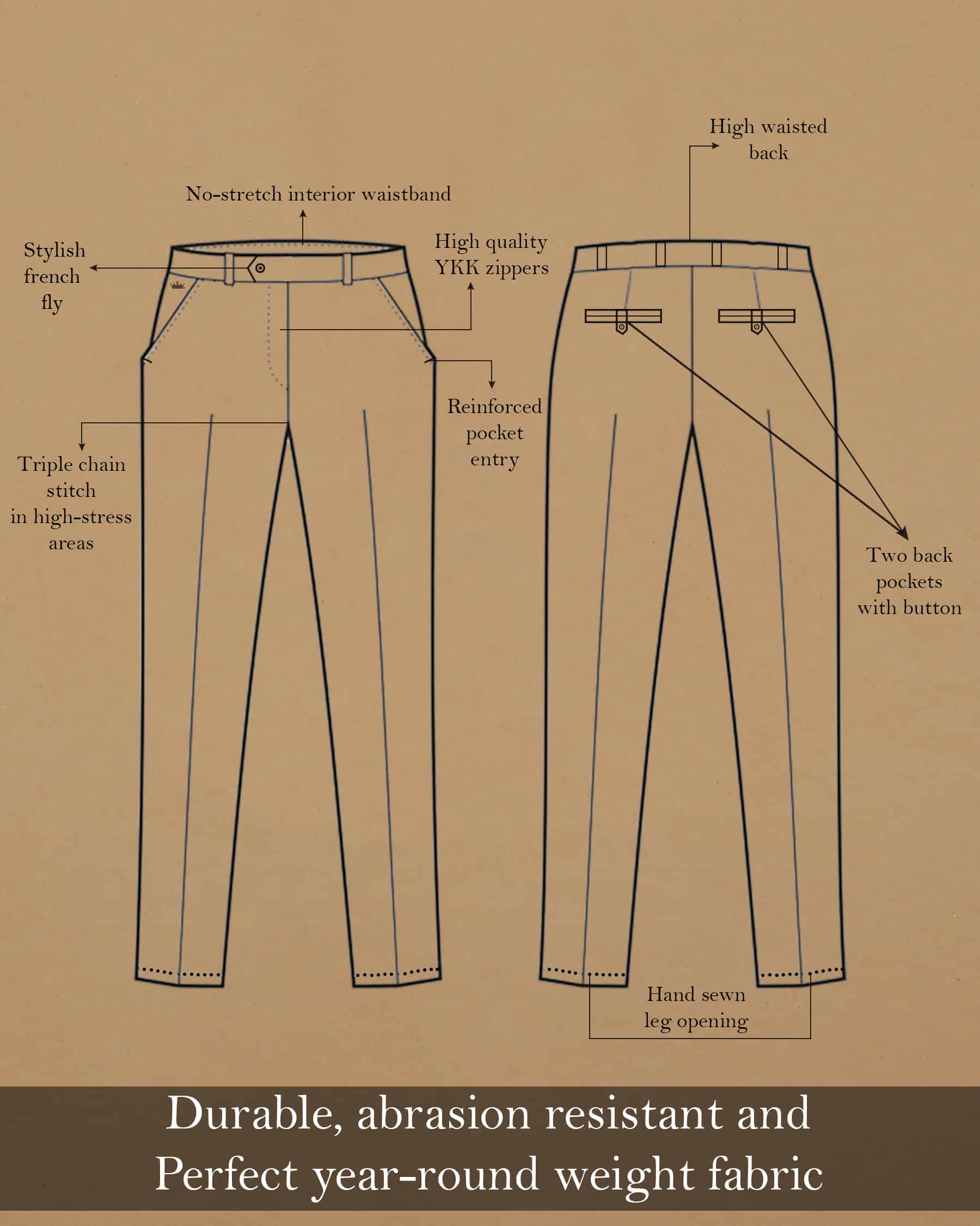 Cream Subtle Textured Wool Rich Tweed Pant