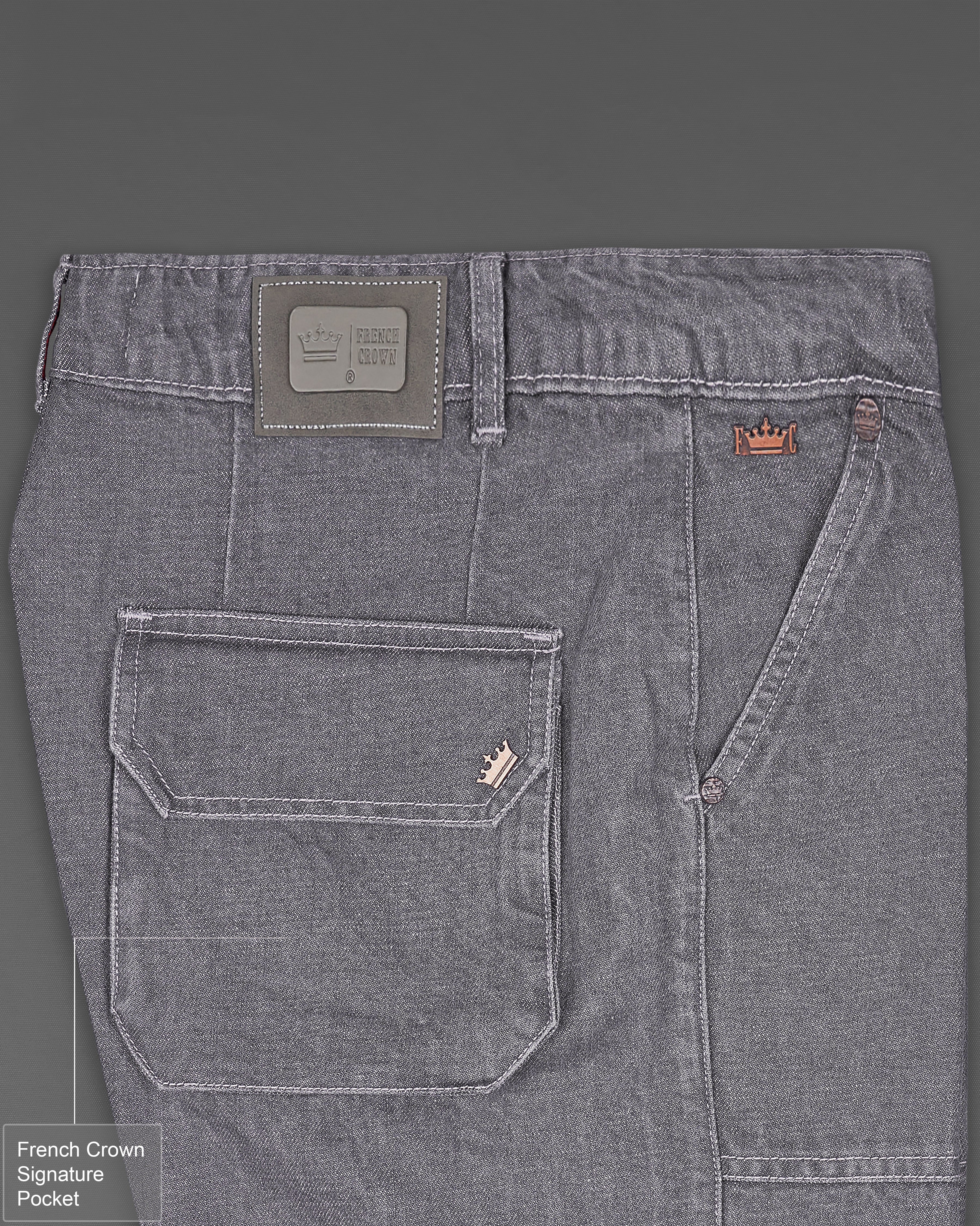 Feroda Gray Rinse Wash Cargo Denim J165-32, J165-34, J165-36, J165-38, J165-40