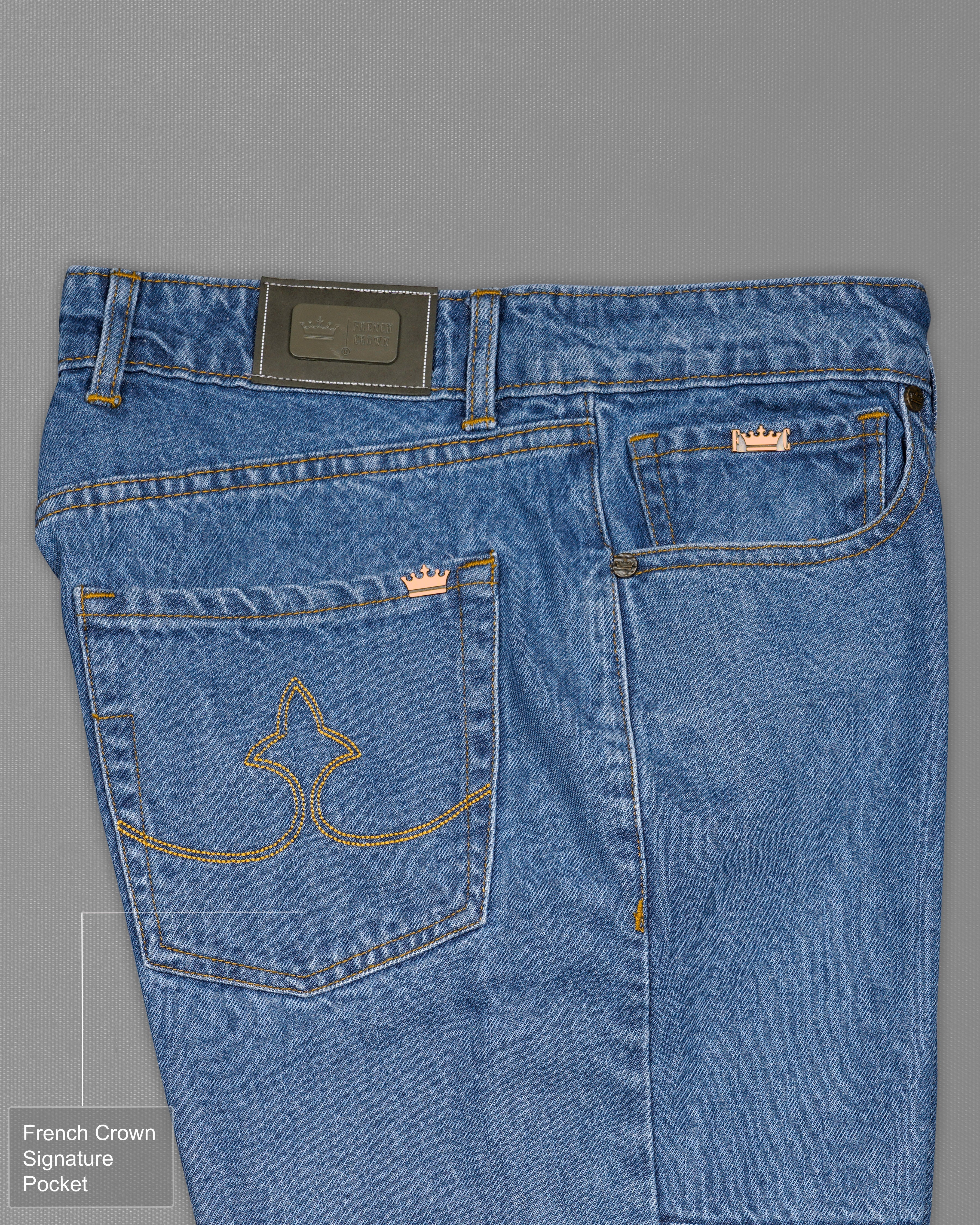 Greyish Blue Stone Wash Mildly Distressed Denim J201-30, J201-32, J201-34, J201-36, J201-38, J201-40