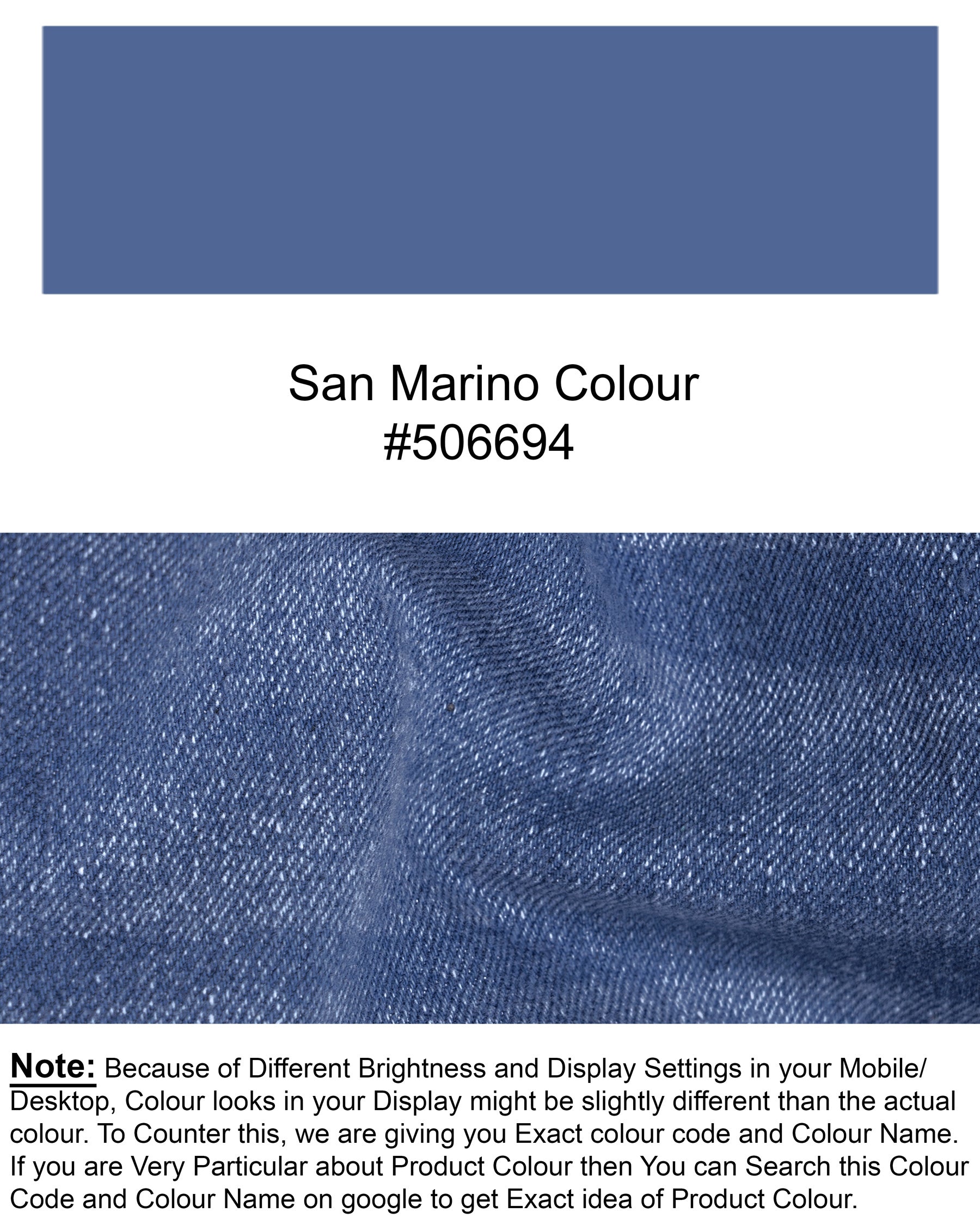 San Marino Blue Slim Fit Mid-Rise Clean Look Stretchable Denim J92-32, J92-34, J92-36, J92-38, J92-40