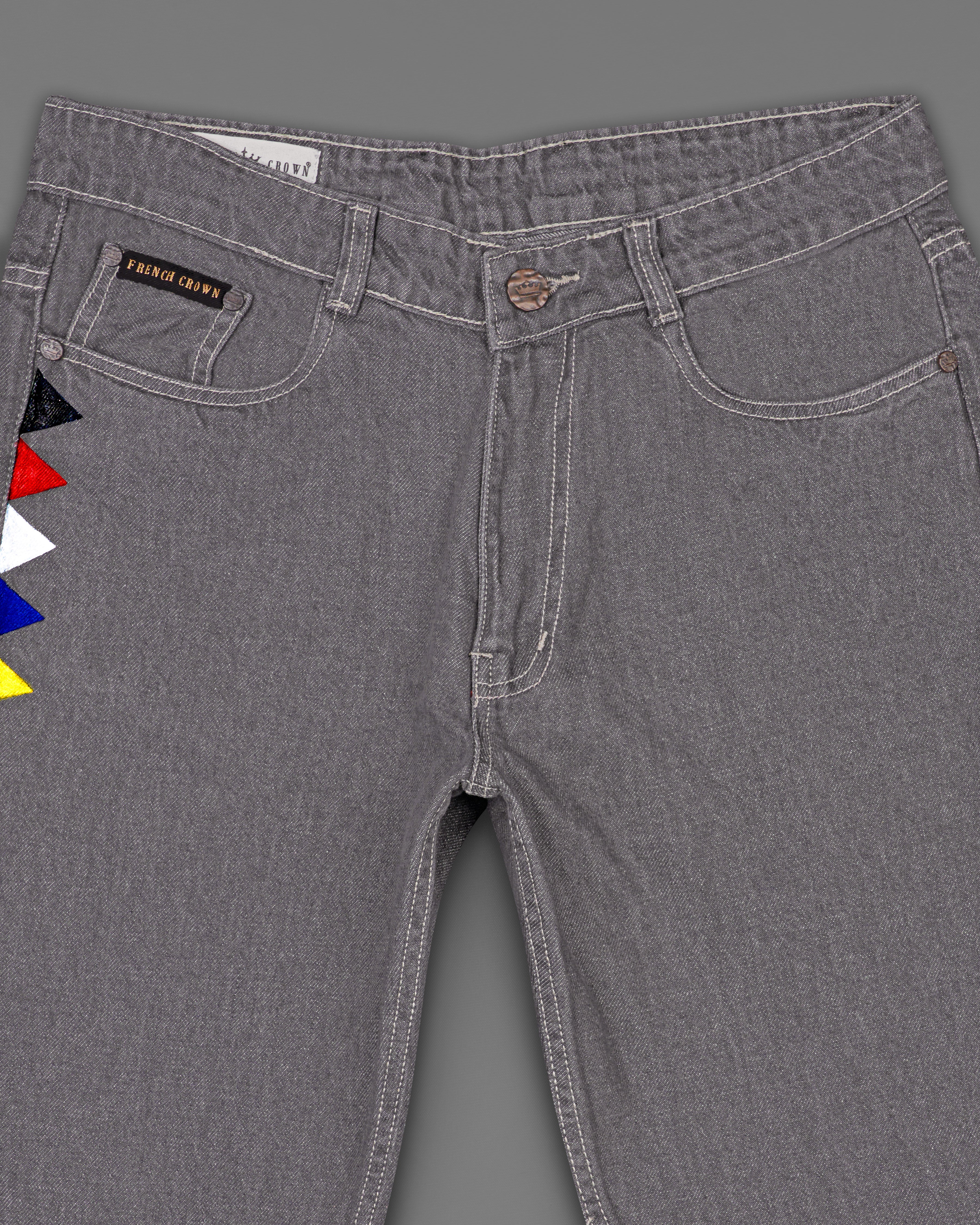 Flint Gray Multicolour Hand Painted Rinse Wash Denim J080-ART-32, J080-ART-34, J080-ART-36, J080-ART-38, J080-ART-40