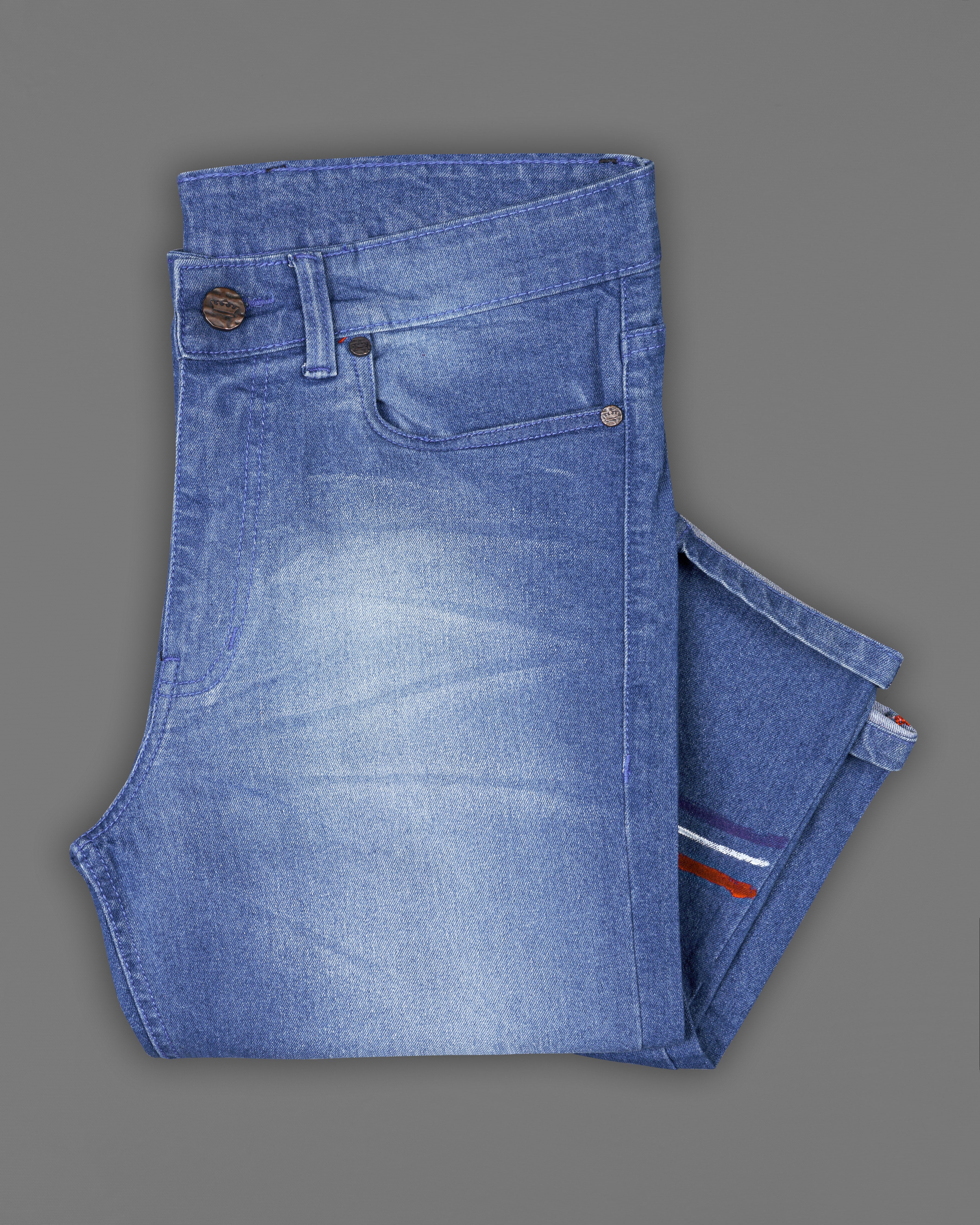 Glaucous Blue Airplane Hand-Painted Stone Washed Denim J092-ART-32, J092-ART-34, J092-ART-36, J092-ART-38, J092-ART-40
