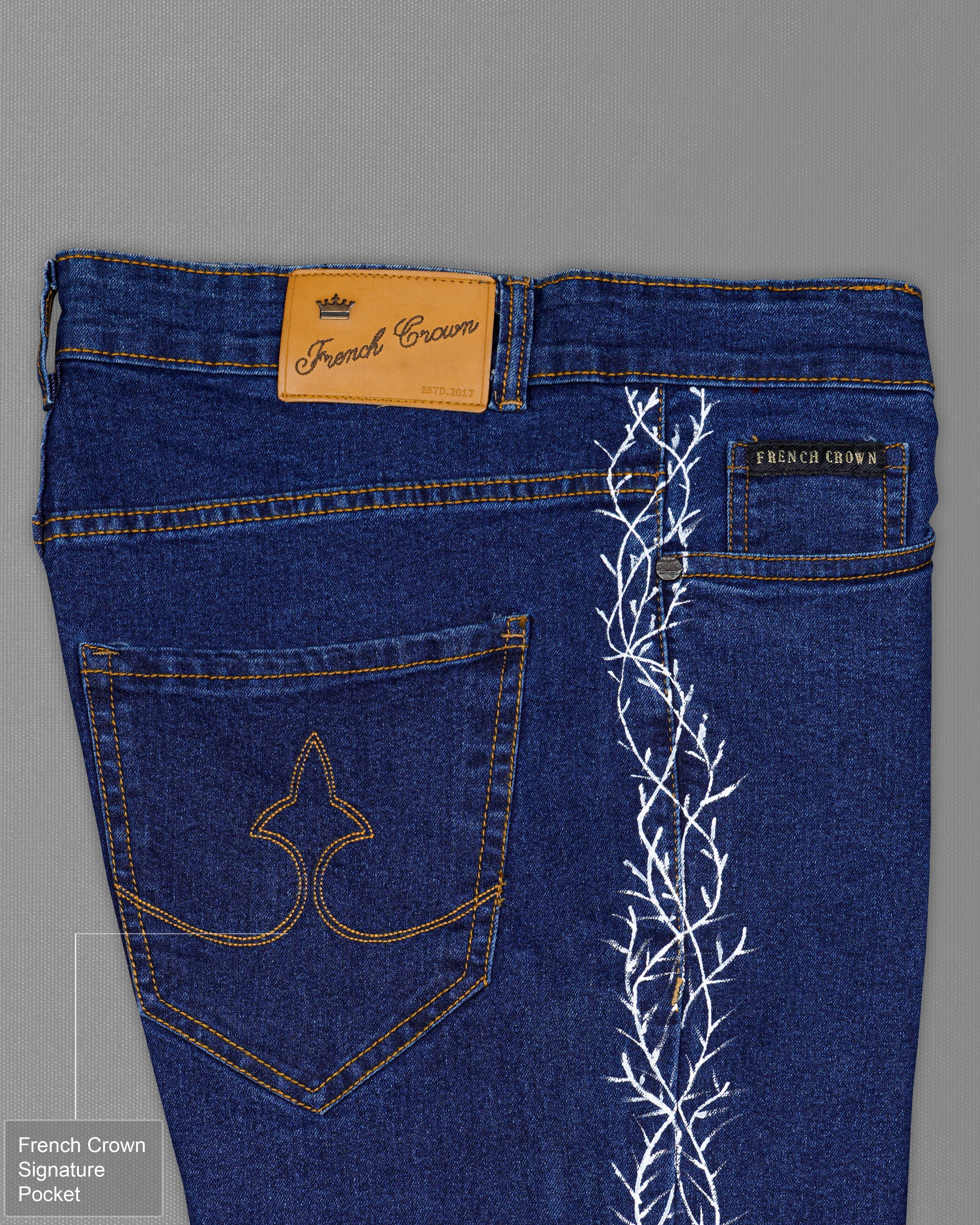 Downriver Blue Stone Wash Hand Painted Stretchable Denim J094-ART001-30, J094-ART001-32, J094-ART001-34, J094-ART001-36, J094-ART001-38, J094-ART001-40