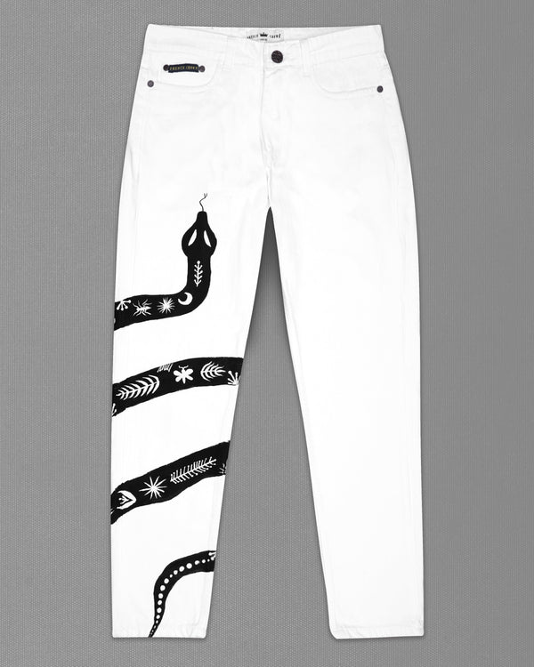 Bright White Rinse Wash Snake Hand Painted Denim J100-ART001-30, J100-ART001-32, J100-ART001-34, J100-ART001-36, J100-ART001-38, J100-ART001-40