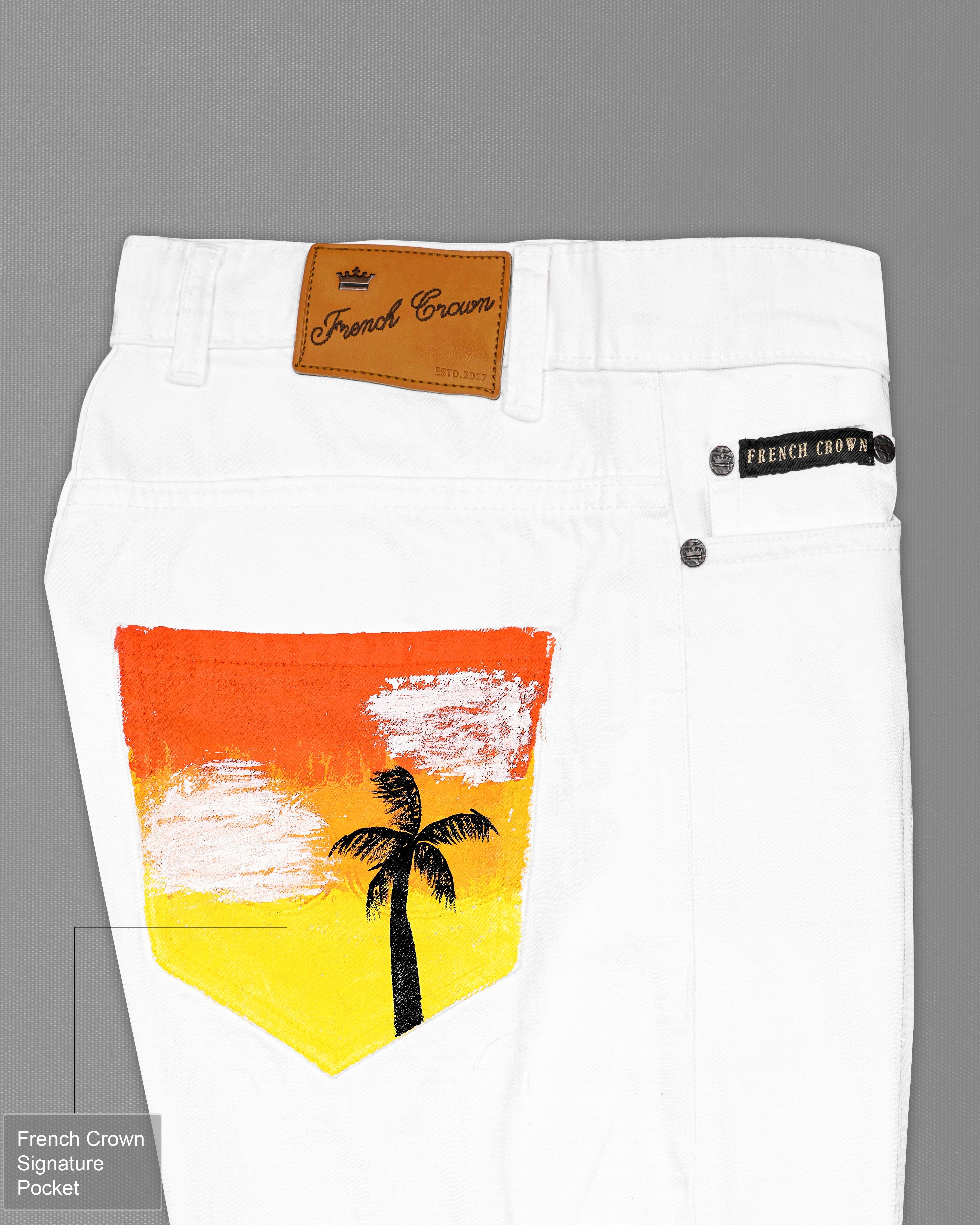 Bright White Rinse Wash Hand Painted Denim J100-ART003-30, J100-ART003-32, J100-ART003-34, J100-ART003-36, J100-ART003-38, J100-ART003-40