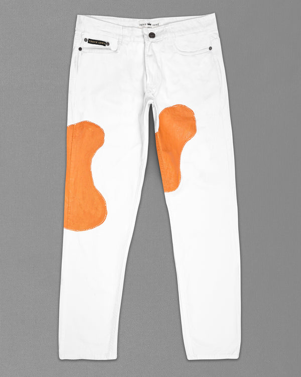 Bright White with Cadmium Orange Rinse Wash Hand Painted Denim J100-ART-30, J100-ART-32, J100-ART-34, J100-ART-36, J100-ART-38, J100-ART-40