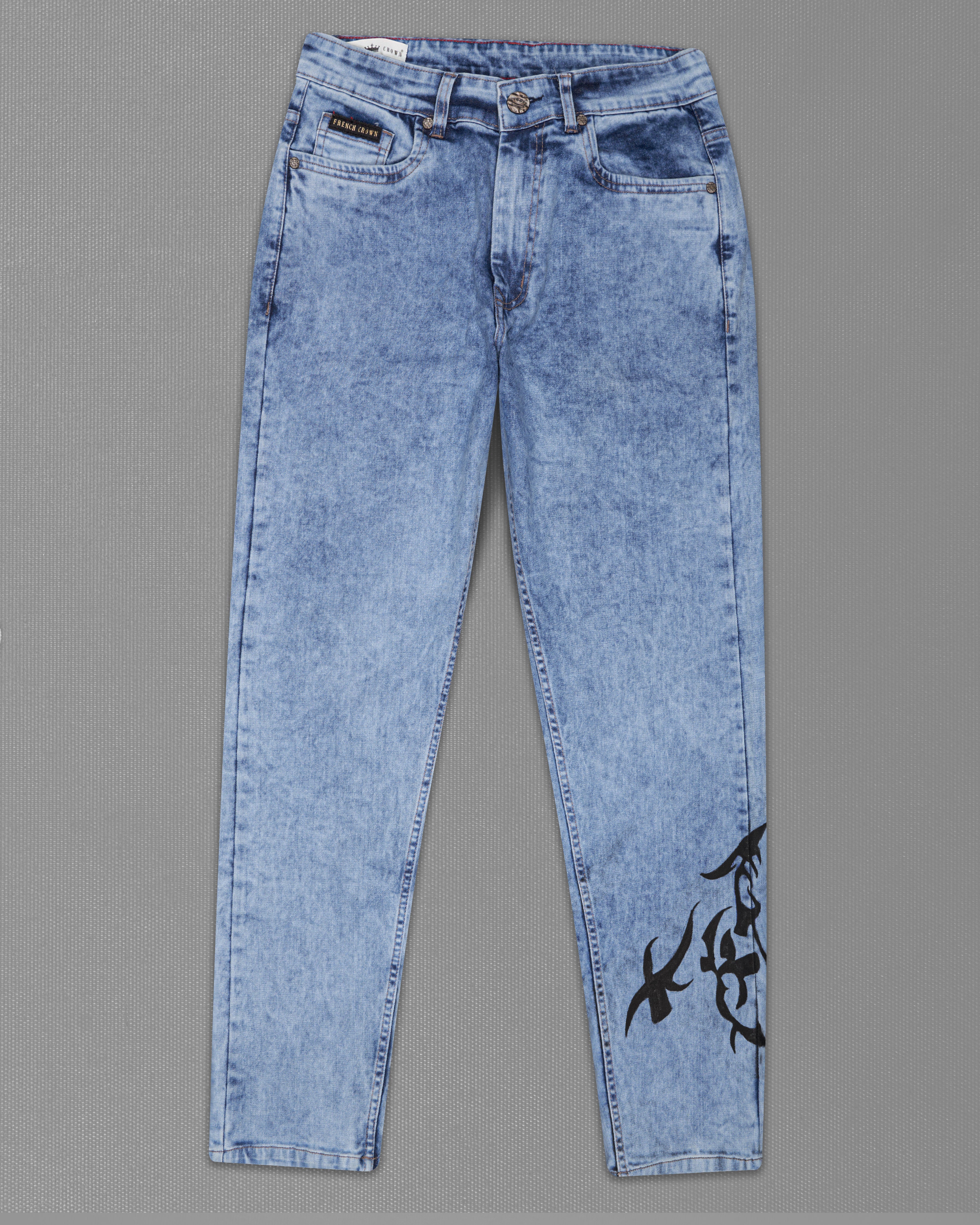 Ship Cove Blue Stone Wash Hand Painted Stretchable Denim J147-ART-30, J147-ART-32, J147-ART-34, J147-ART-36, J147-ART-38, J147-ART-40