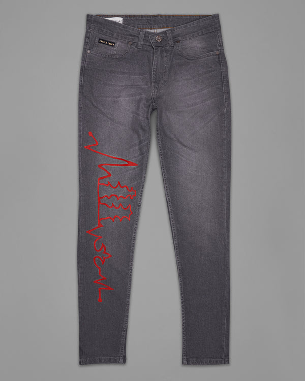 Wenge Gray Hand Painted Whiskering Washed Stretchable Denim J091-ART-30, J091-ART-32, J091-ART-34, J091-ART-36, J091-ART-38, J091-ART-40