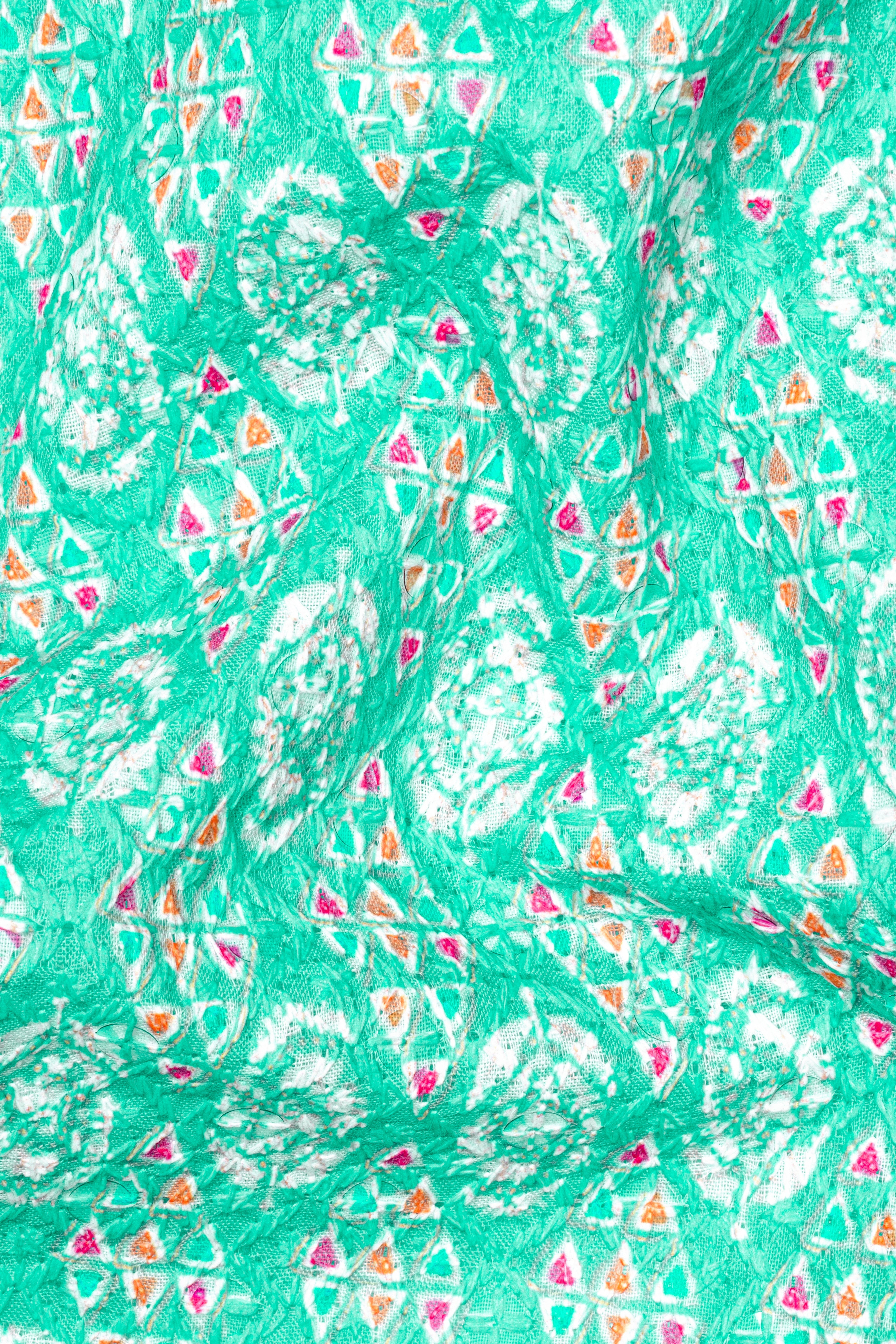 Bisque Beige Kurta Set With Caribbean Blue And Brilliant Rose Pink Designer Thread Embroidered Nehru Jacket
