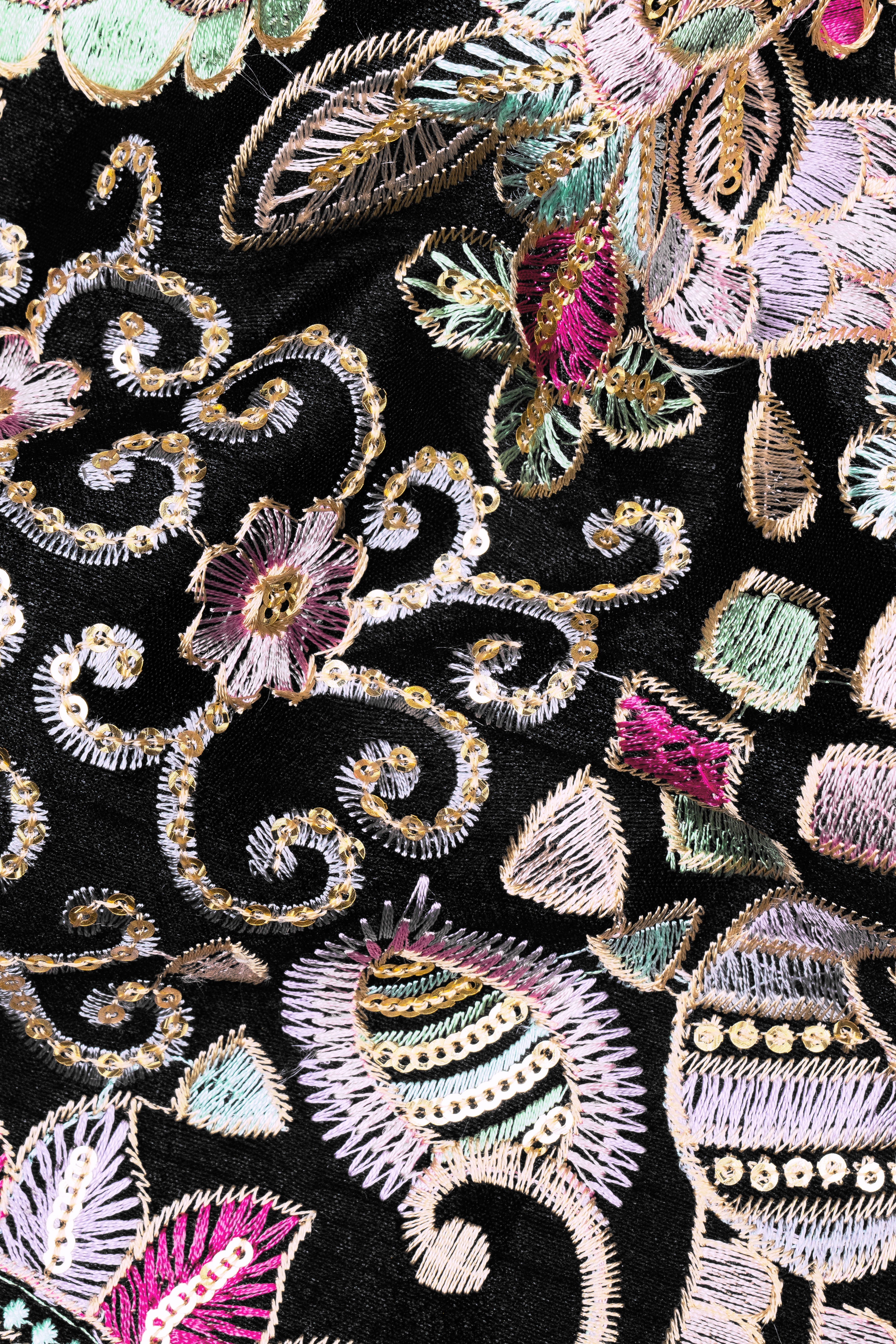 Jade Black And Amethyst Purple MultiColour Designer Embroidered Kurta Nehru Jacket Set