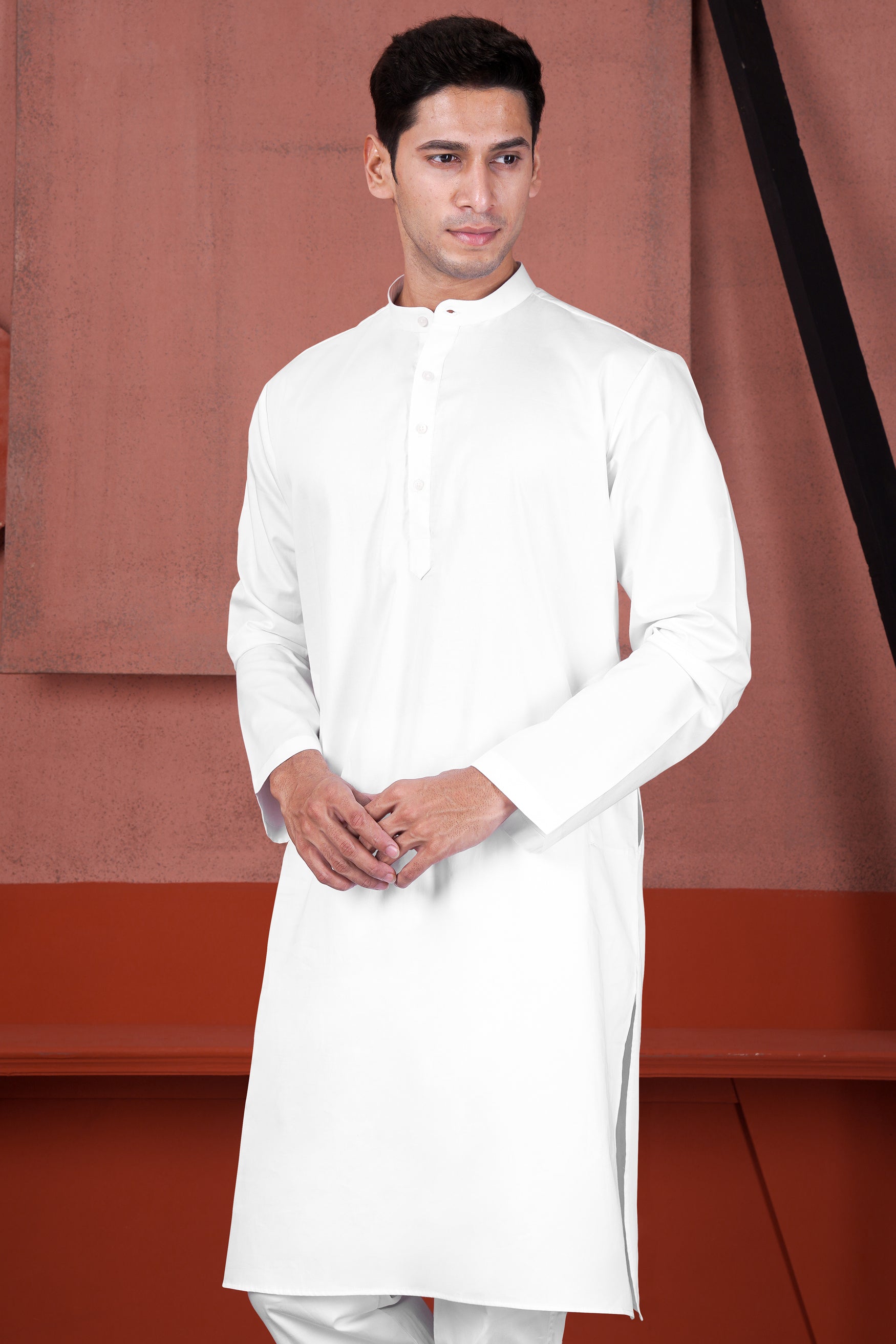 Bright White Cotton Thread Embroidered Designer Kurta With Nehru Jacket