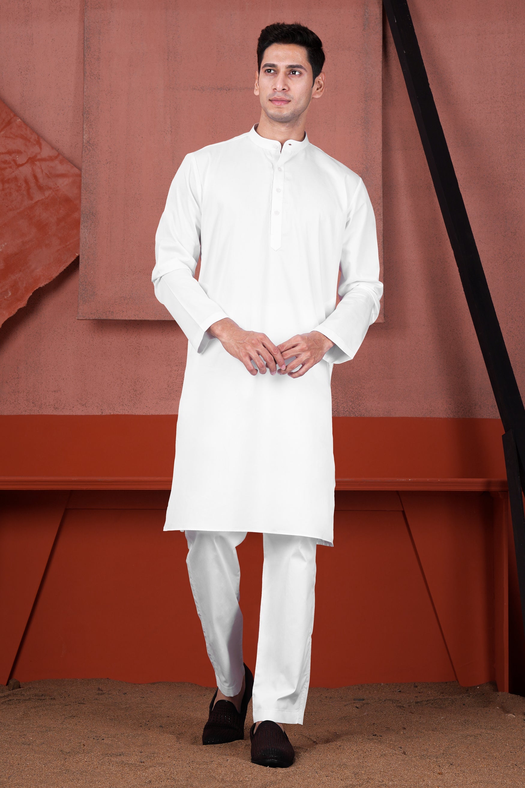 Bright White Cotton Thread Embroidered Designer Kurta With Nehru Jacket