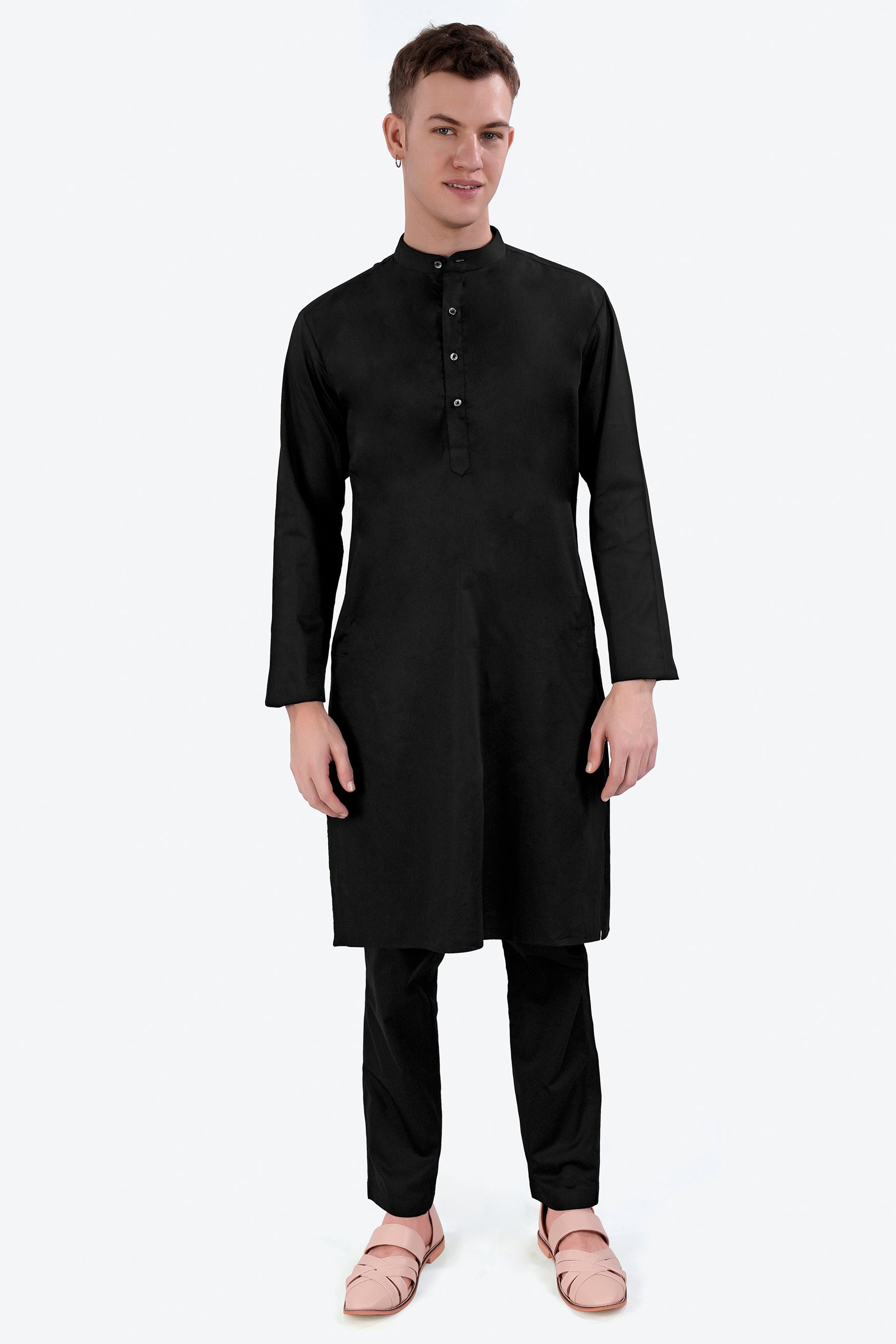 Jade Black Kurta with Carnelian Red and Kelly Green Multicolour Cotton Thread Embroidered Designer Nehru Jacket