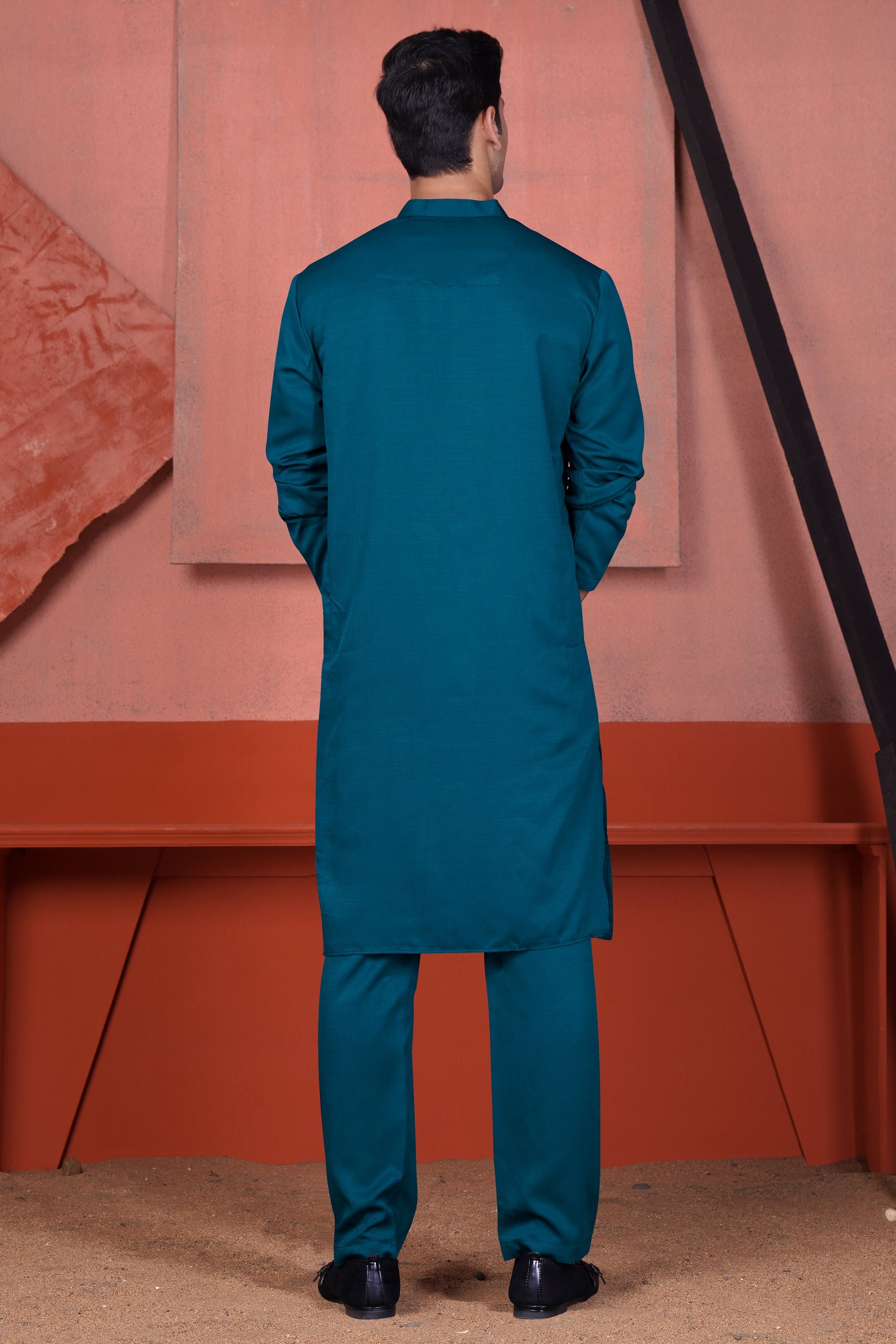 Venice Blue Tikki Work Designer Kurta with Nehru Jacket
