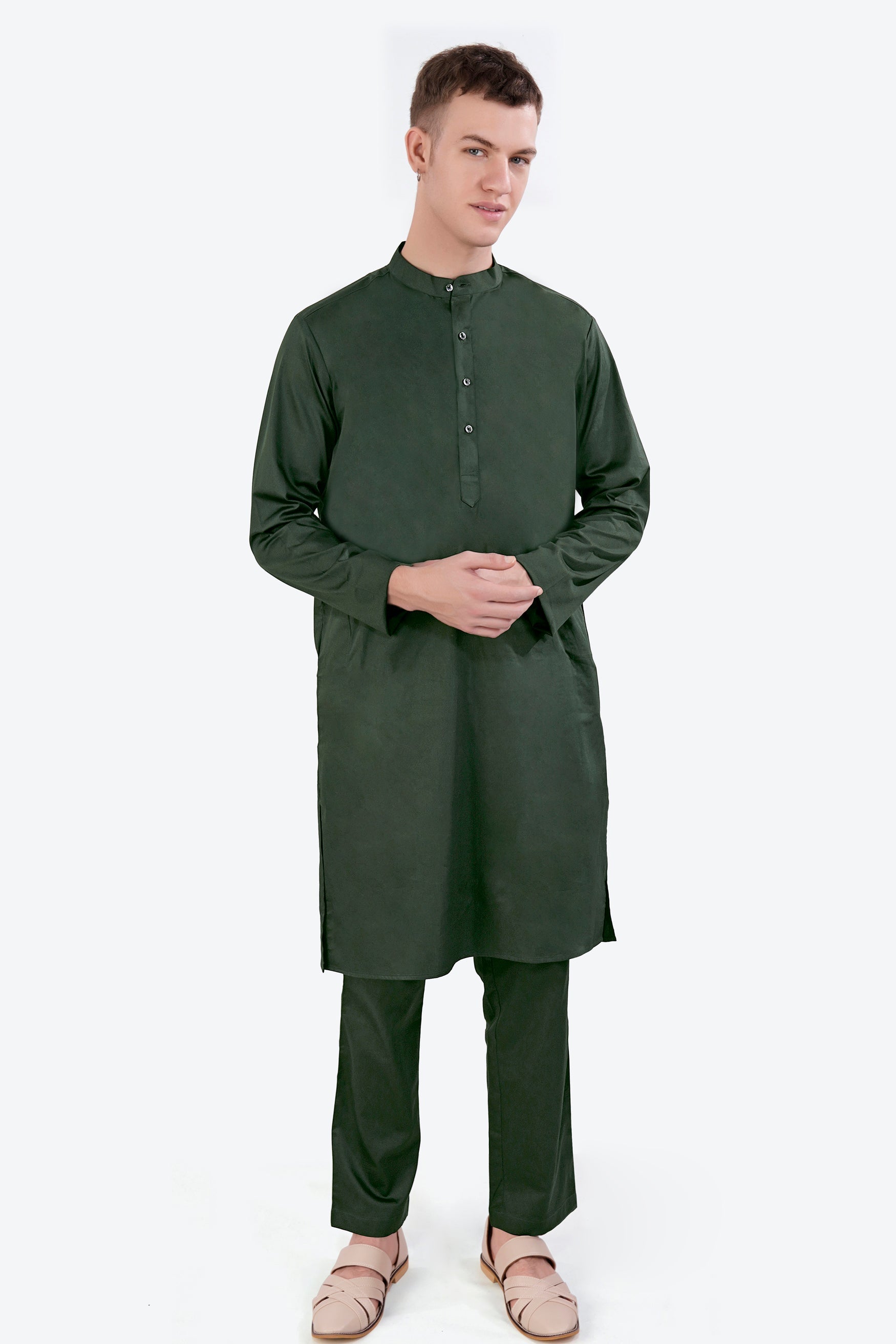 Timber Green Kurta with Hampton Green and Beryl Red Floral Multicolour Cotton Thread Embroidered Designer Nehru Jacket