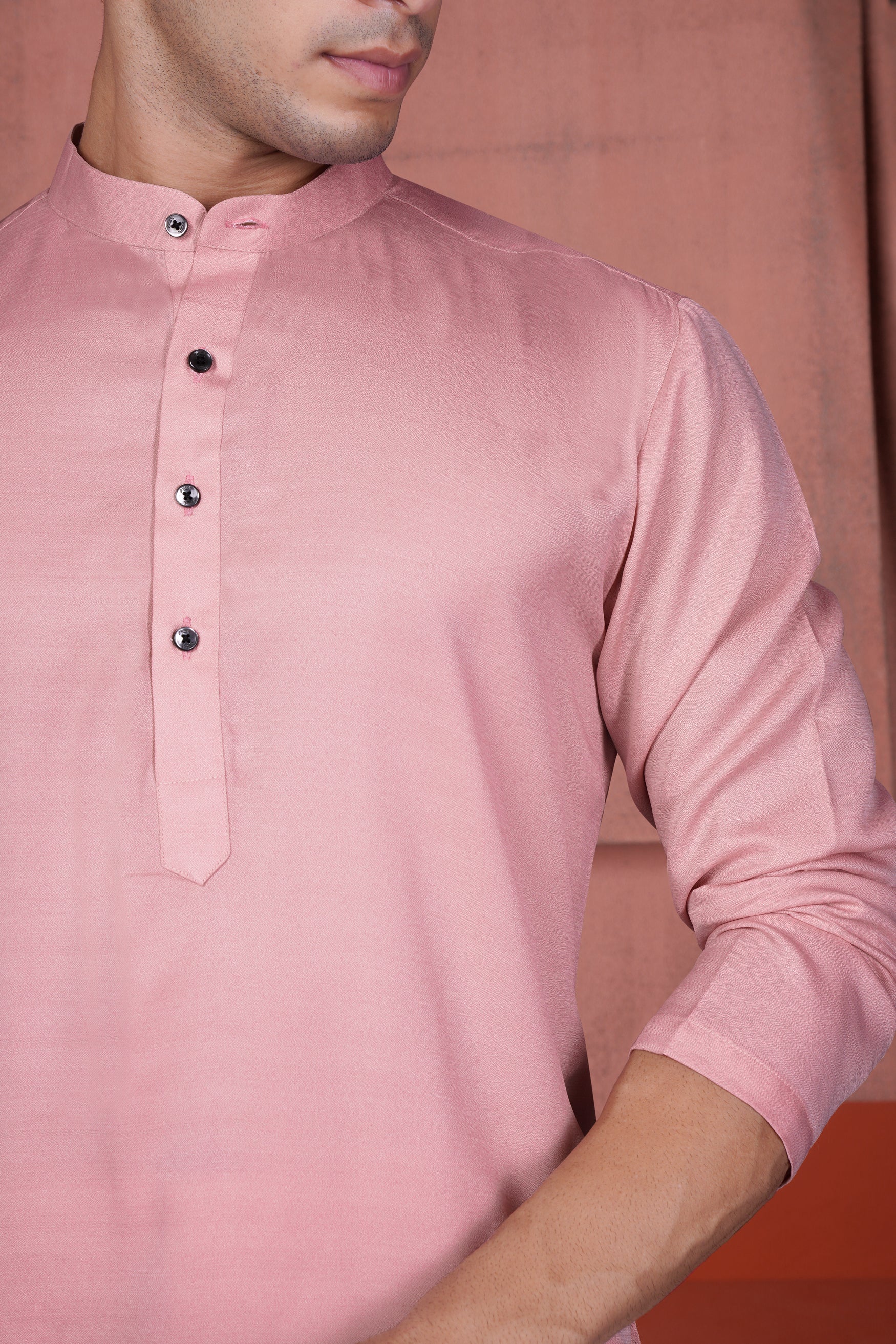 Careys Pink Viscose Kurta With Circular Cotton Thread Embroidered Designer Nehru Jacket