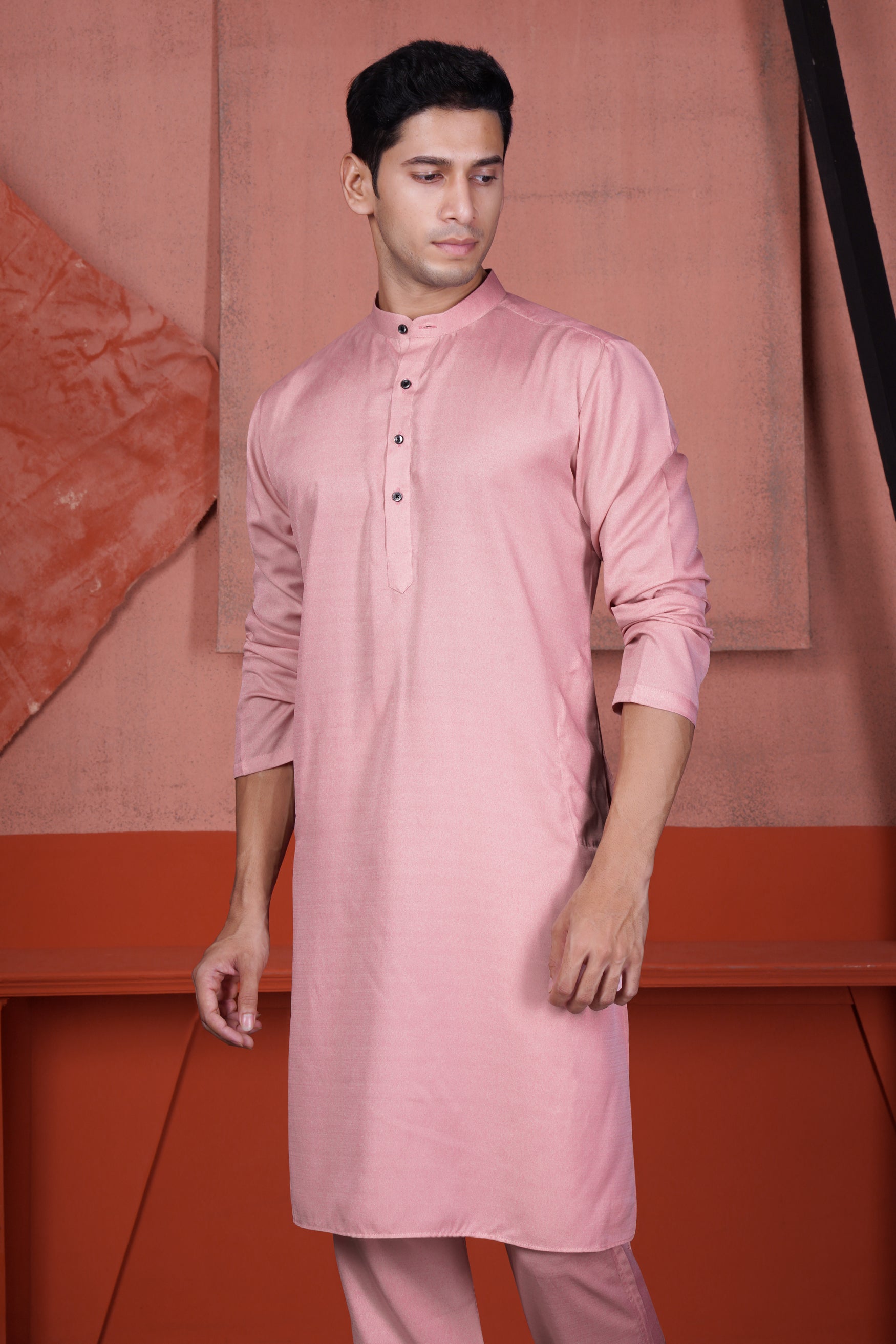 Careys Pink Viscose Kurta With Circular Cotton Thread Embroidered Designer Nehru Jacket