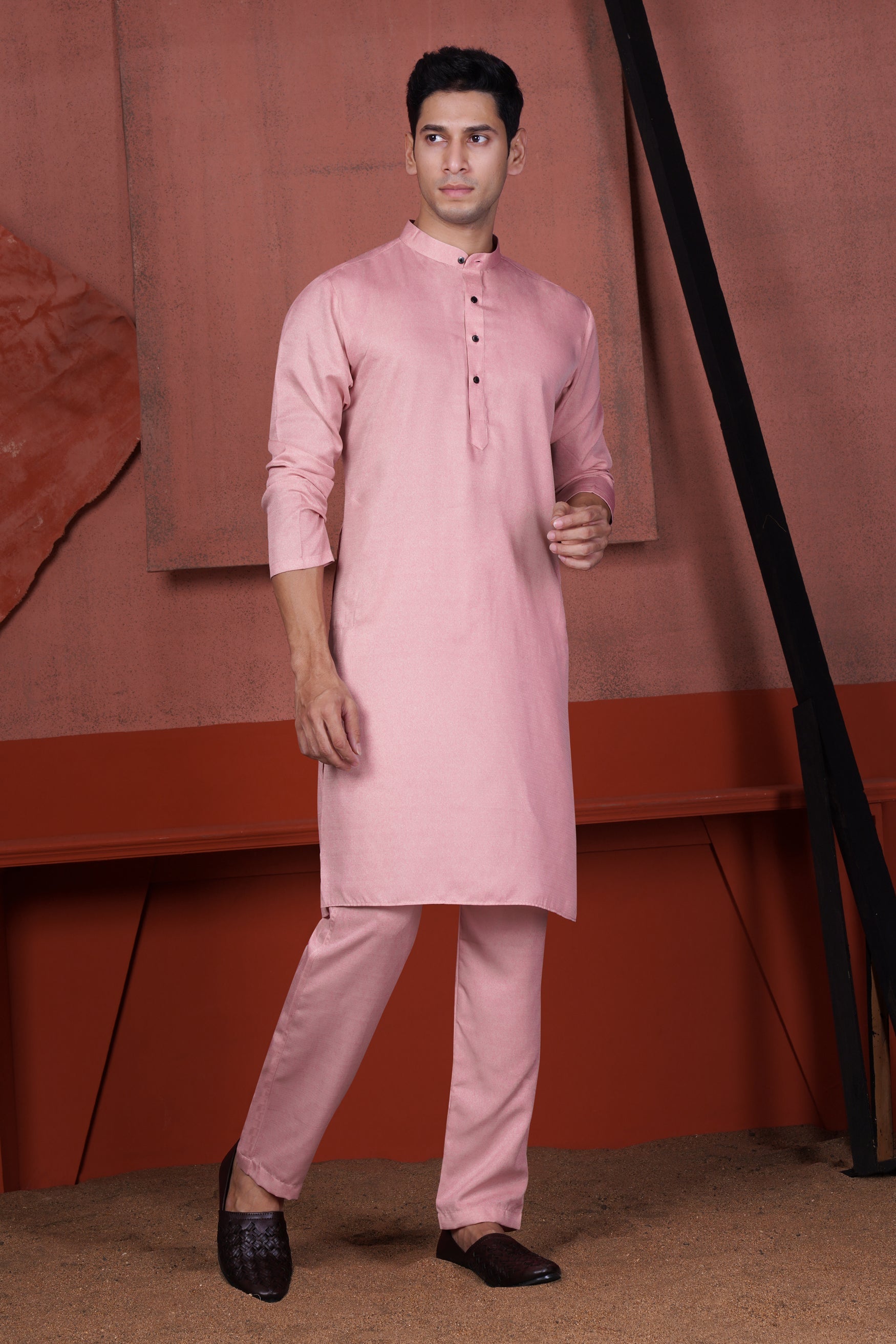 Careys Pink Viscose Kurta With Circular Cotton Thread Embroidered Designer Nehru Jacket