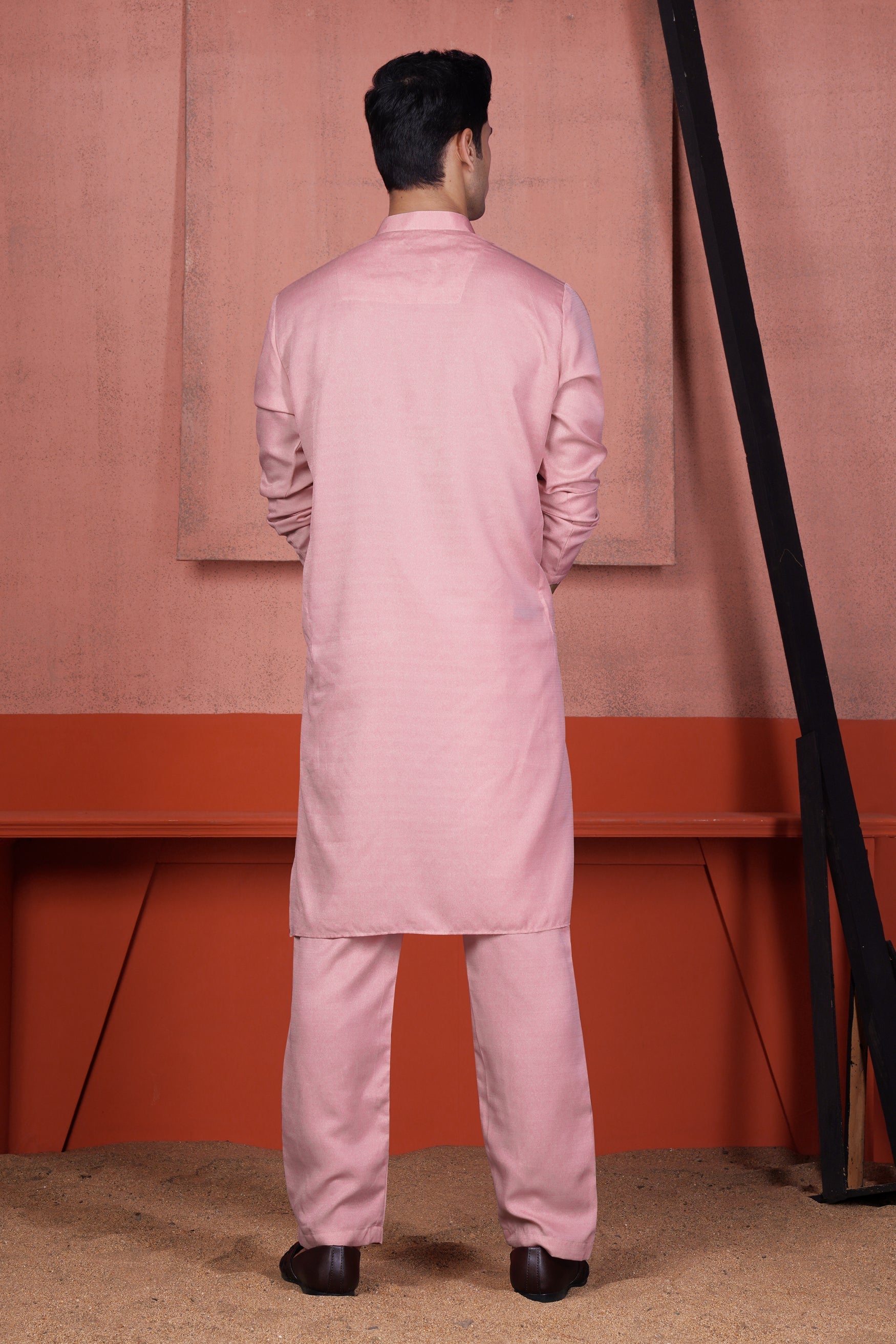 Careys Pink Viscose Kurta With Circular Cotton Thread Embroidered Designer Nehru Jacket