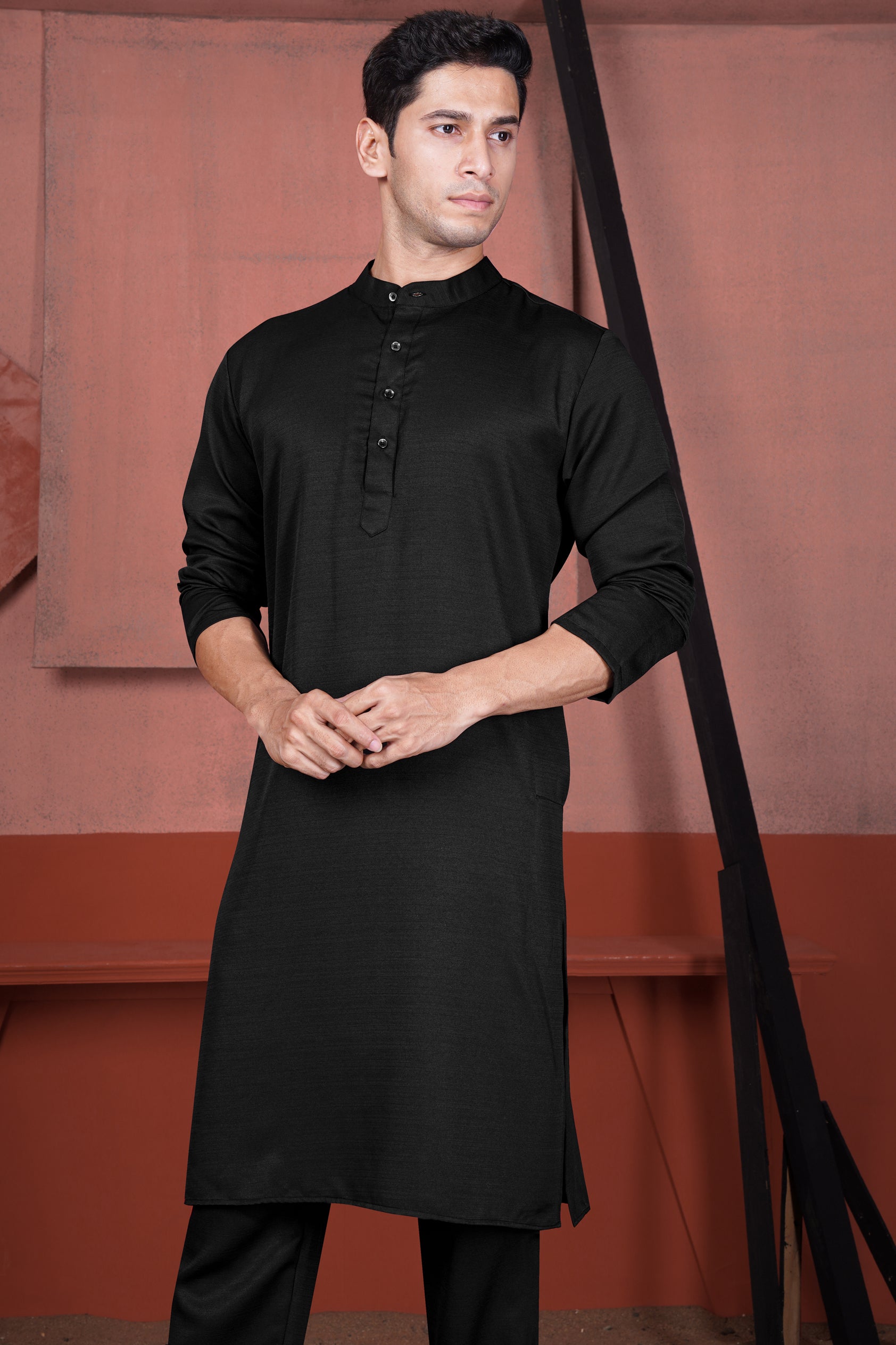 Jade Black Viscose Embroidered with Tikki Work Designer Kurta with Nehru Jacket