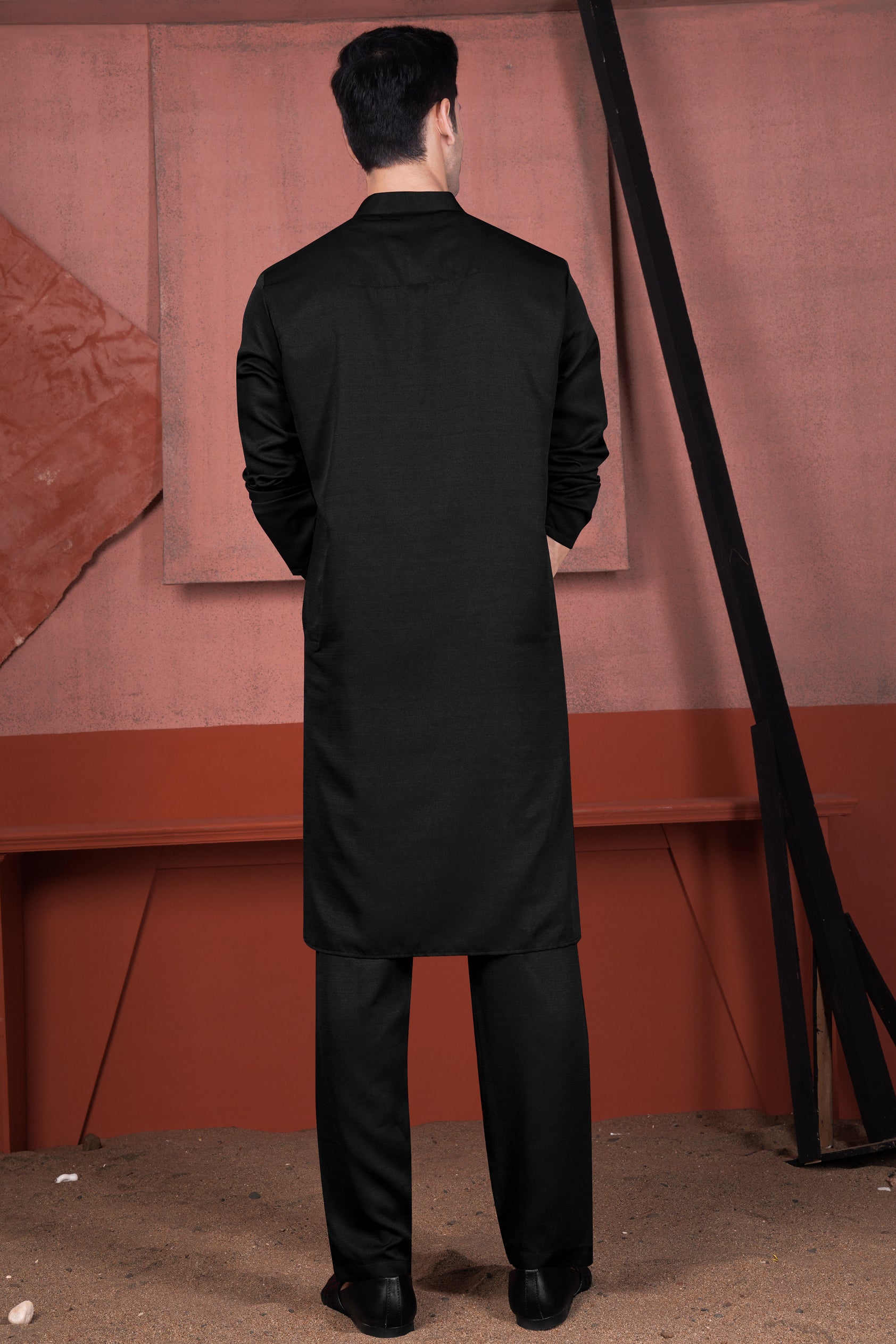 Jade Black Viscose Embroidered with Tikki Work Designer Kurta with Nehru Jacket