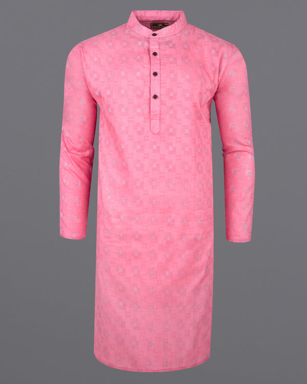Flamingo Pink Geometric Dobby Textured Premium Giza Cotton Kurta KT011-39, KT011-40, KT011-42, KT011-44, KT011-46