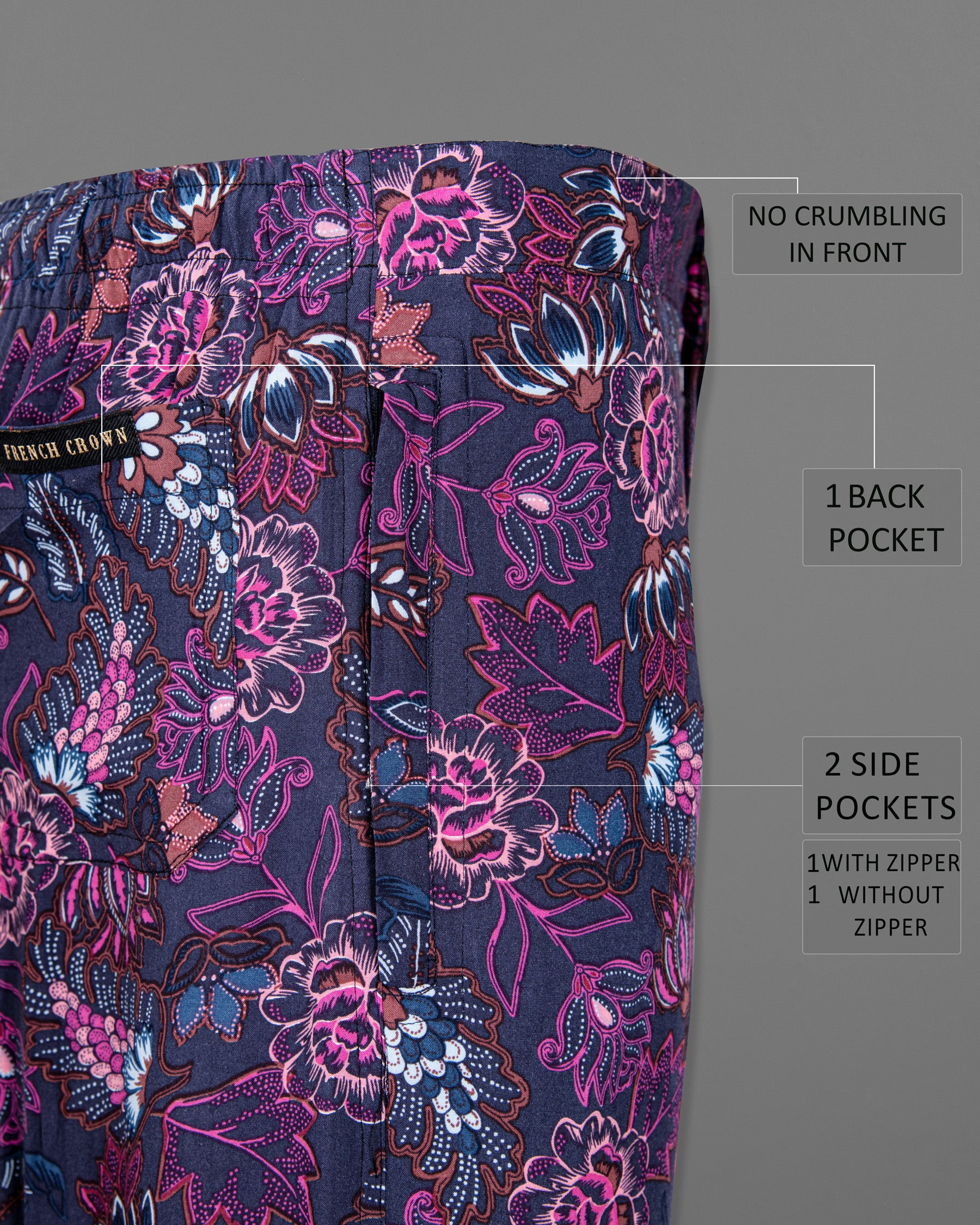 Rhino Blue Floral Printed Premium Tencel Lounge Pant LP150-28, LP150-30, LP150-32, LP150-34, LP150-36, LP150-38, LP150-40, LP150-42, LP150-44