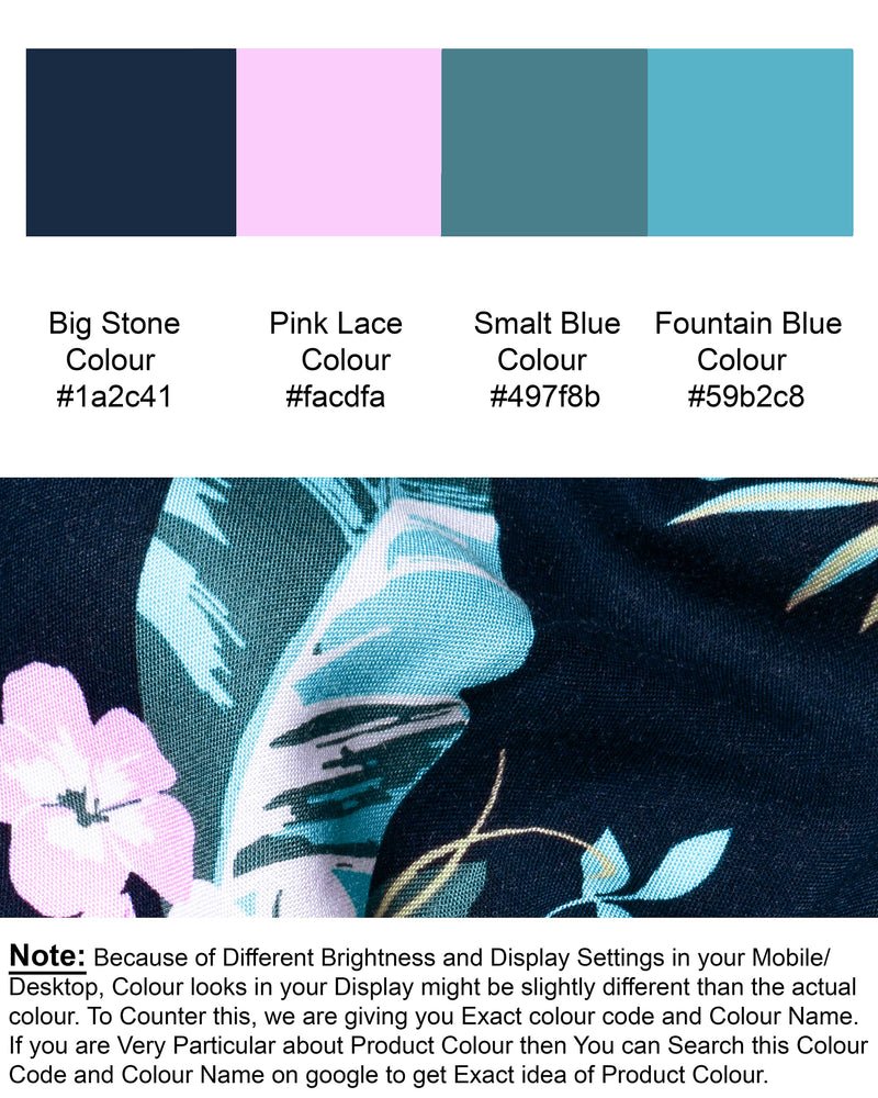 Navy Blue Floral Printed Premium Tencel Lounge Pant LP155-28, LP155-30, LP155-32, LP155-34, LP155-36, LP155-38, LP155-40, LP155-42, LP155-44