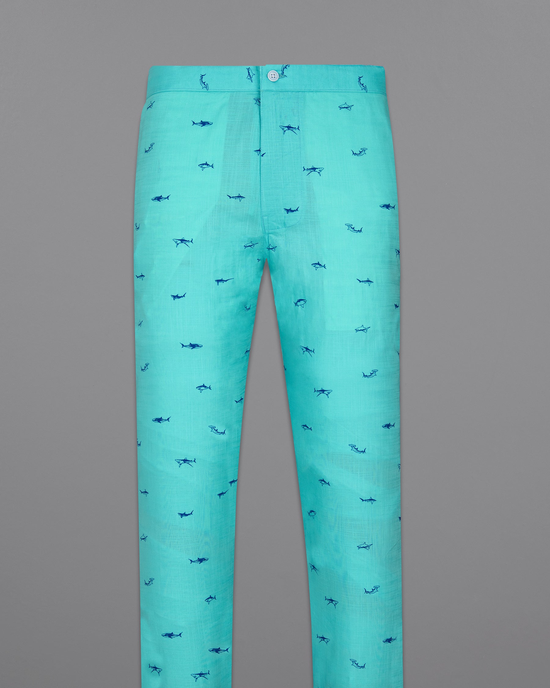 Bright Turquoise Shark Printed Luxurious Linen Lounge Pant LP157-28, LP157-30, LP157-32, LP157-34, LP157-36, LP157-38, LP157-40, LP157-42, LP157-44