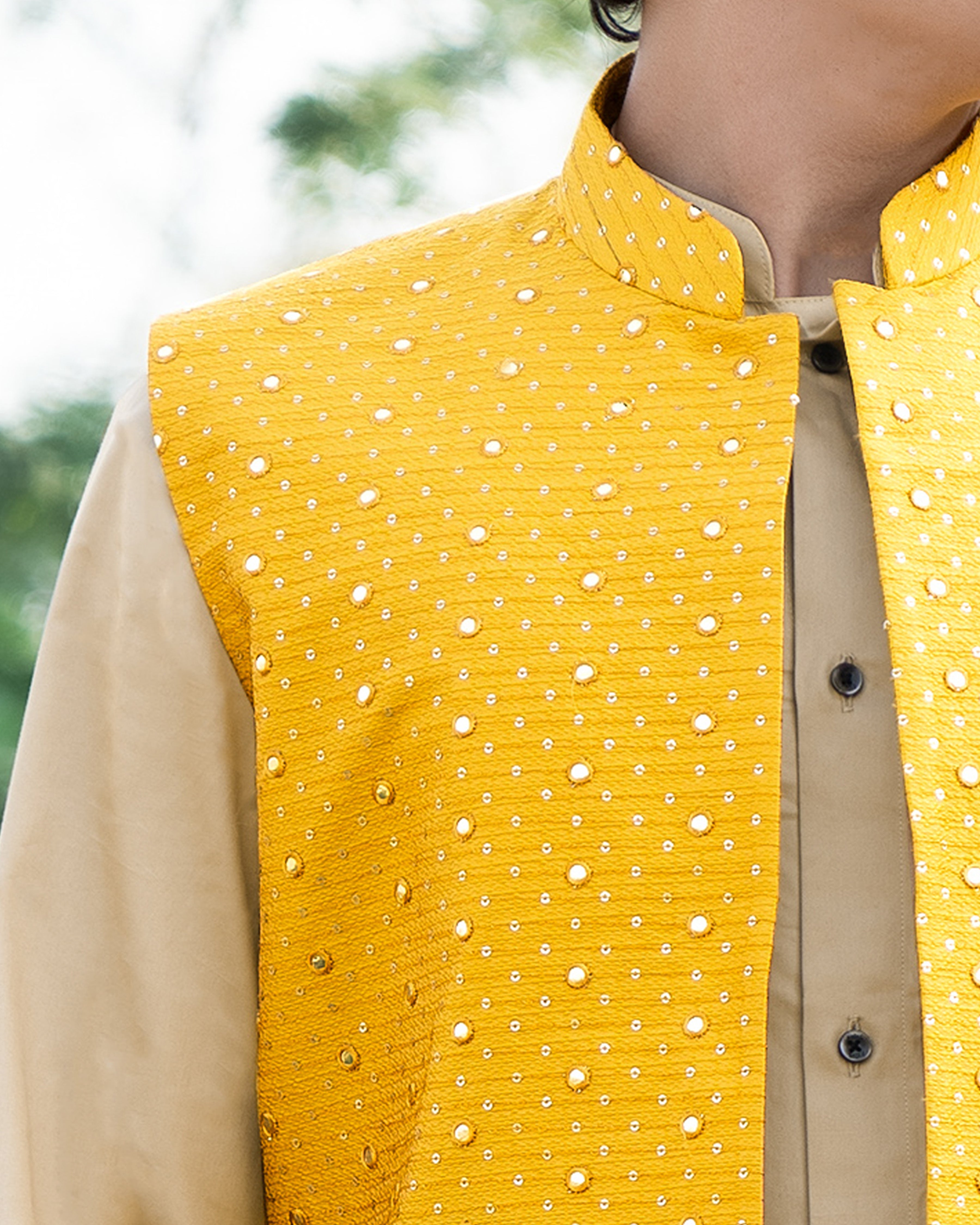 Sunglow Yellow Sleeveless Mirror Embodied Jacket with Kurta, Pajama set SH004-SRW17-36, SH004-SRW17-38, SH004-SRW17-40, SH004-SRW17-42, SH004-SRW17-44, SH004-SRW17-46, SH004-SRW17-48, SH004-SRW17-50, SH004-SRW17-52, SH004-SRW17-54, SH004-SRW17-56, SH004-SRW17-58, SH004-SRW17-60