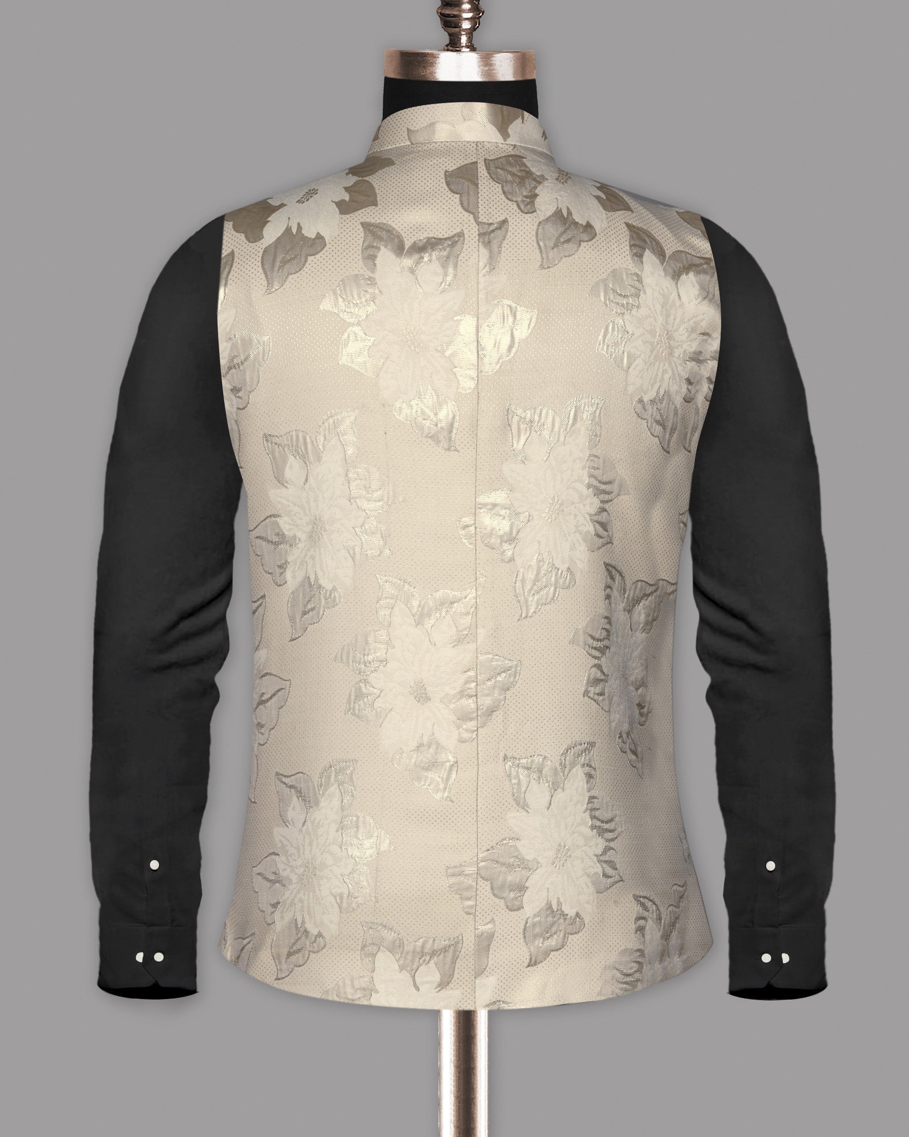 Cream Flowers and Leaves Jacquard Designer Nehru Jacket