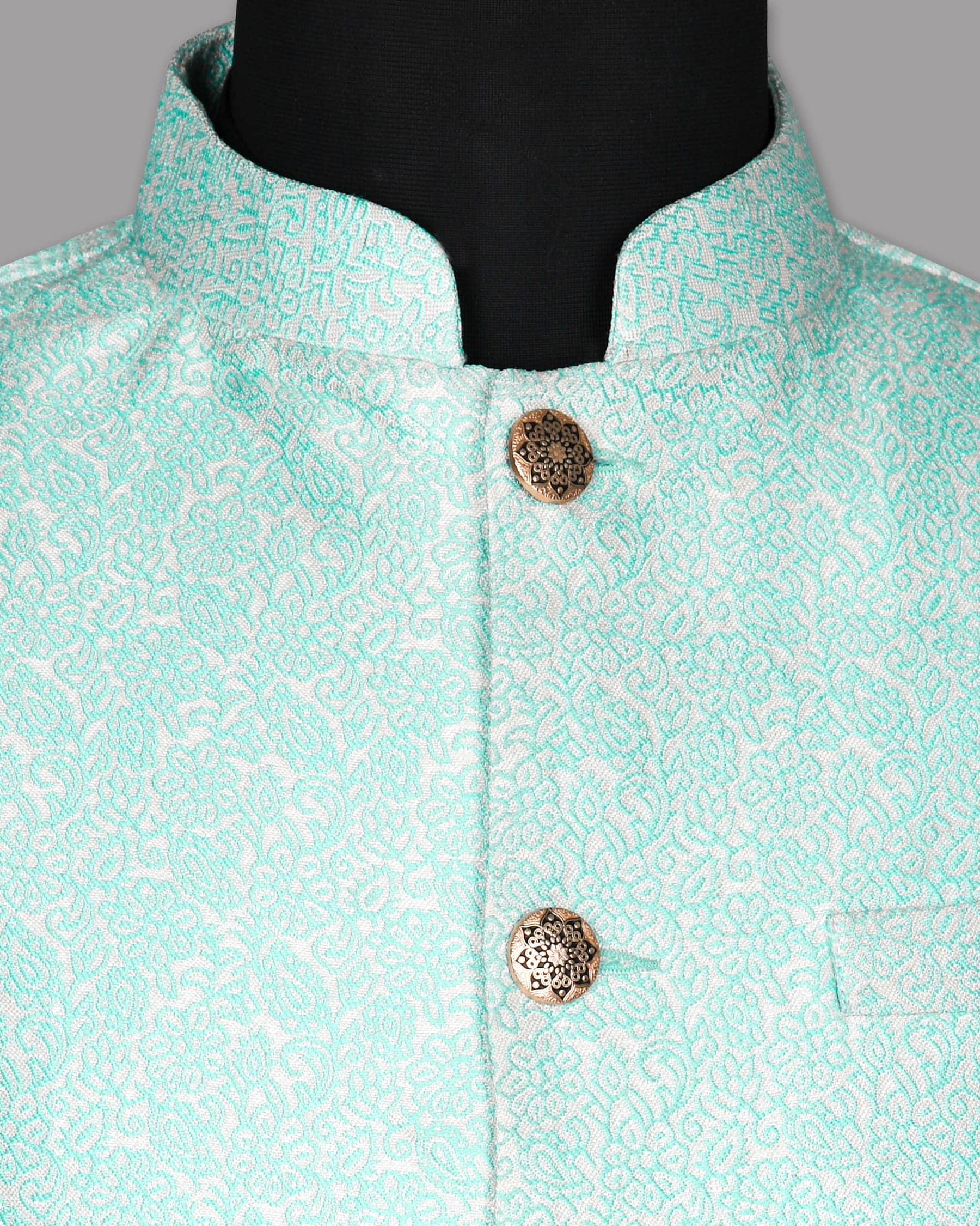 Sky with Tonal Paisleys Jacquard Designer Nehru Jacket