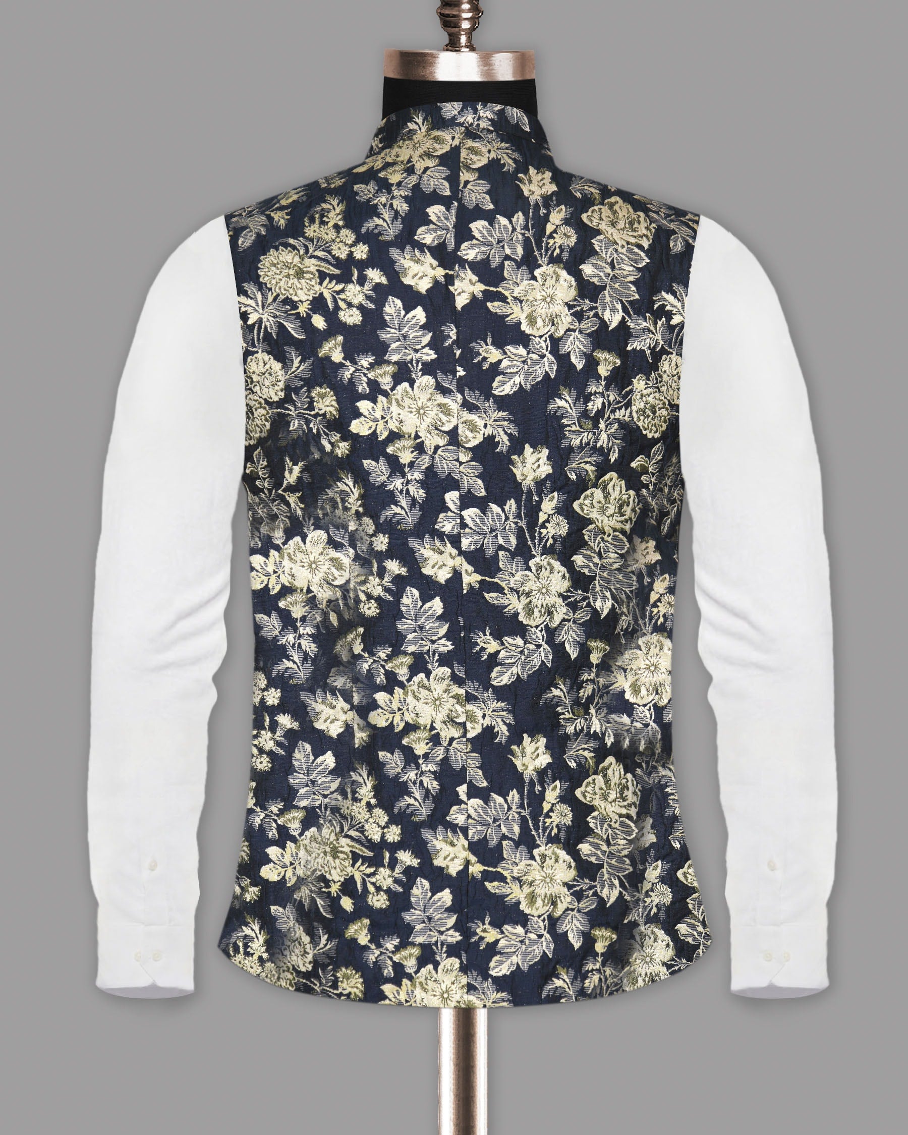 Navy with Golden Flower Jacquard Designer Nehru Jacket