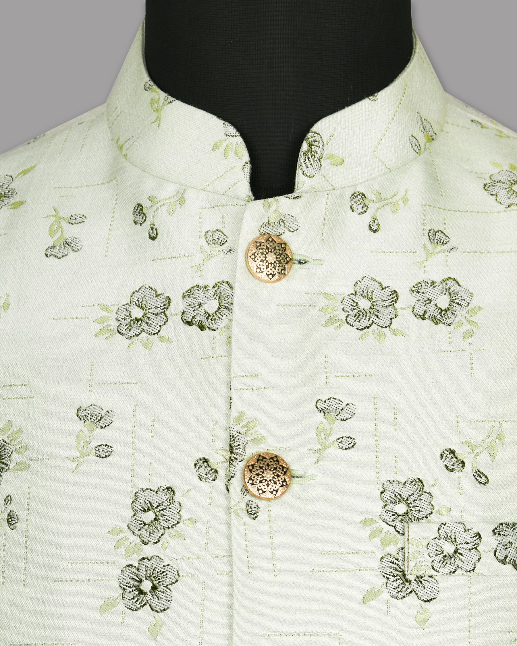 Light Mint with Metal Flower Jacquard Designer Nehru Jacket