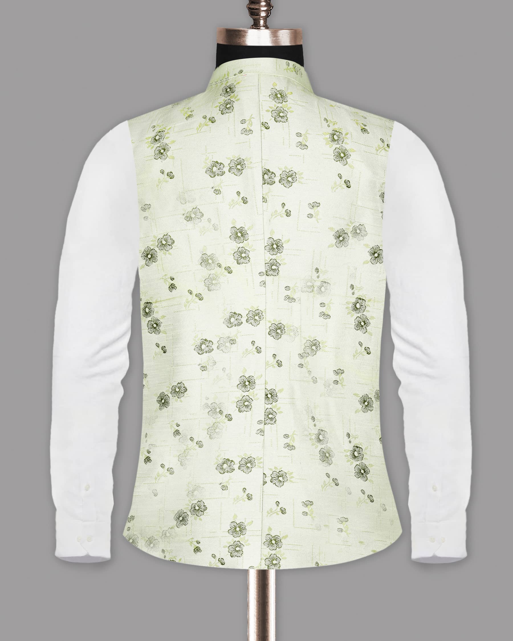 Light Mint with Metal Flower Jacquard Designer Nehru Jacket