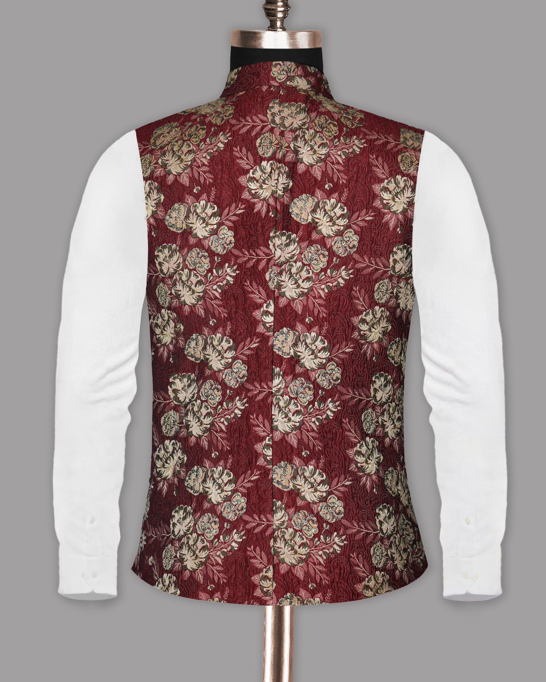 Red with Golden Flower Jacquard Designer Nehru Jacket