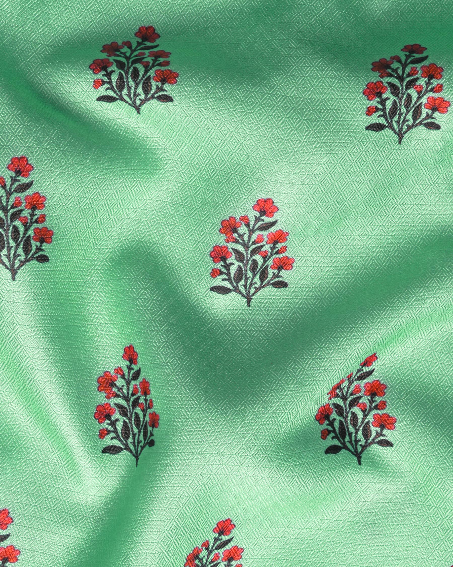 Turquois Flower Patterned and Subtle Textured Designer Nehru Jacket