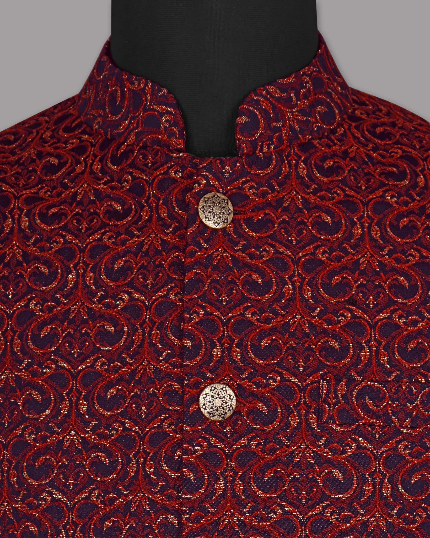 Red with Golden Climber Jacquard Designer Nehru Jacket