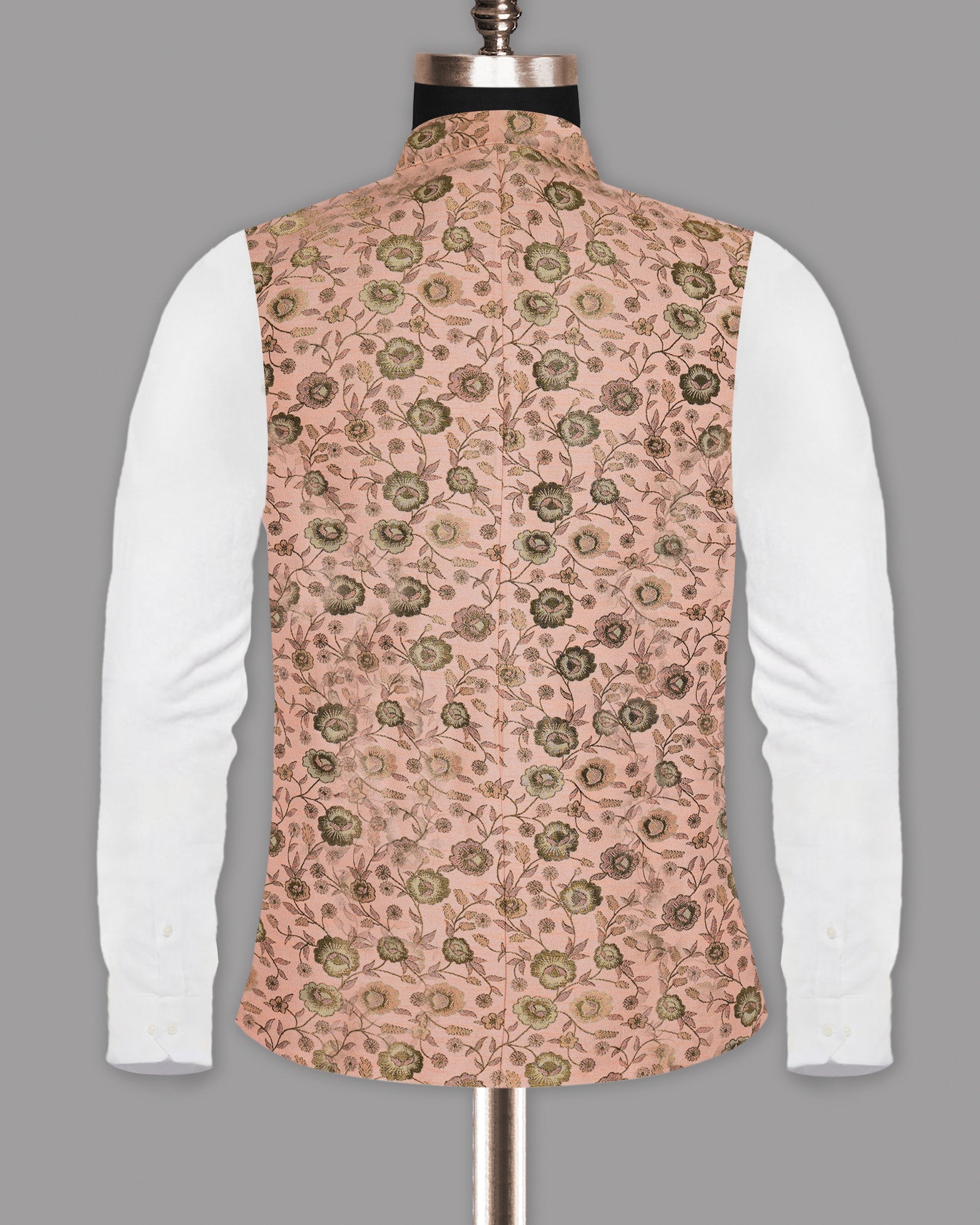 Olive with Cream and Pink Rose Jacquard Premium Designer Nehru Jacket