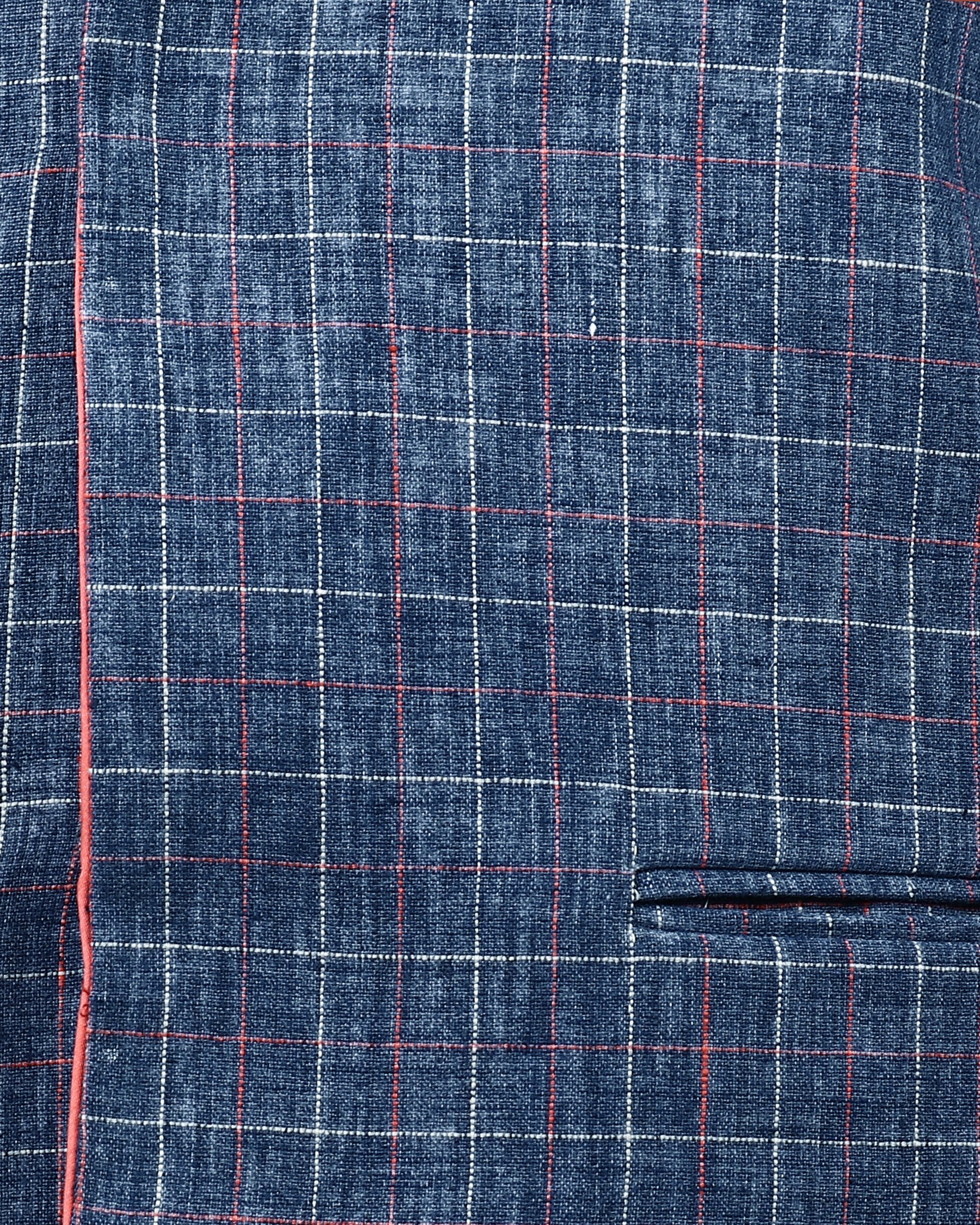 Denim Windowpane Linen-Jute Blend Reversible Nehru Jacket