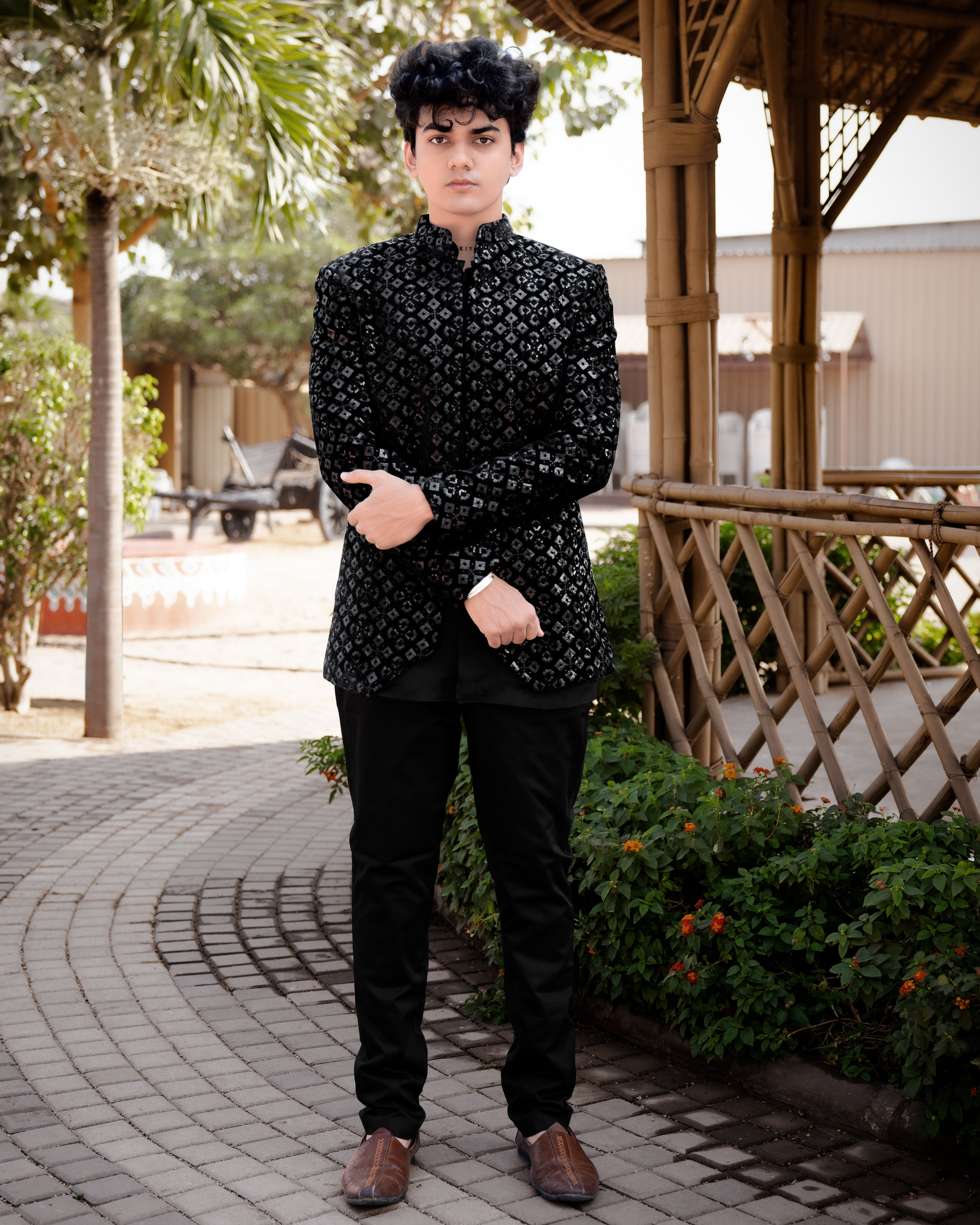 Jade Black Embroidered and Sequence Indo-western Set with Kurta Shirt and Pant SH007-SRW14-36, SH007-SRW14-38, SH007-SRW14-40, SH007-SRW14-42, SH007-SRW14-44, SH007-SRW14-46, SH007-SRW14-48, SH007-SRW14-50, SH007-SRW14-52, SH007-SRW14-54, SH007-SRW14-56, SH007-SRW14-58, SH007-SRW14-60